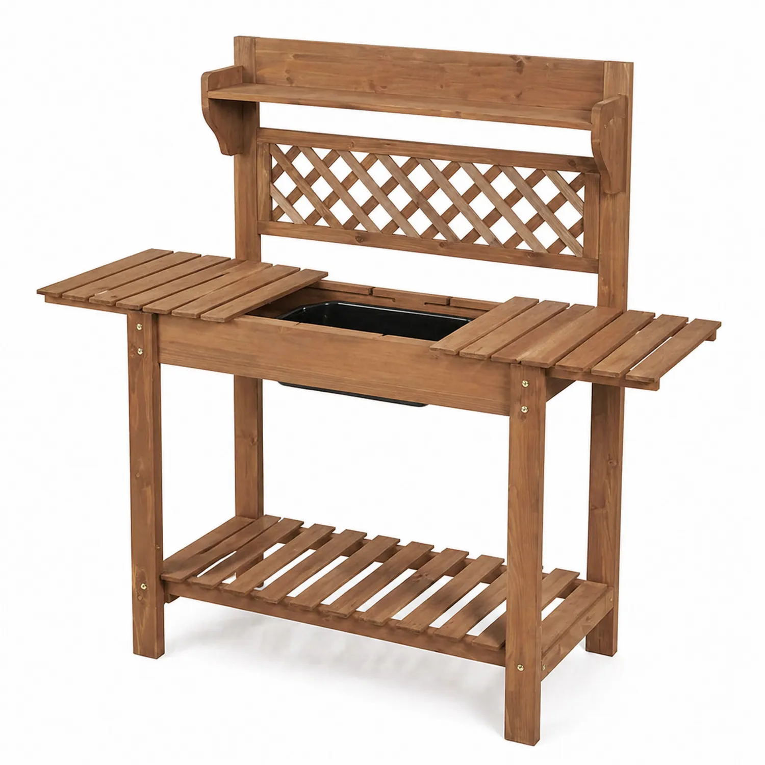 Banco de Jardinería de Madera de Abeto con Estante y Rejilla Marrón-Solveronest