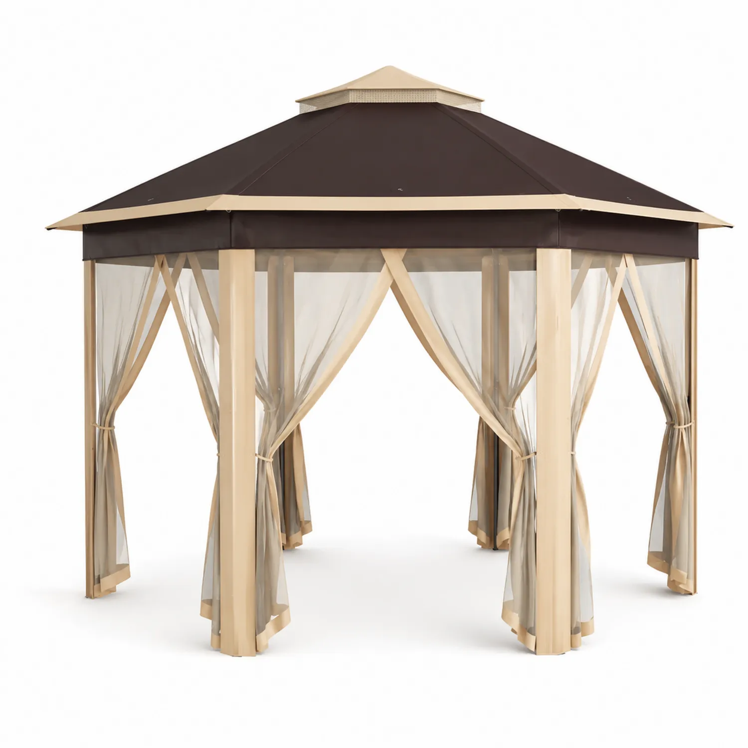 Cenador de aluminio con tela de poliéster 3x3m Marrón y Beige-Solveronest