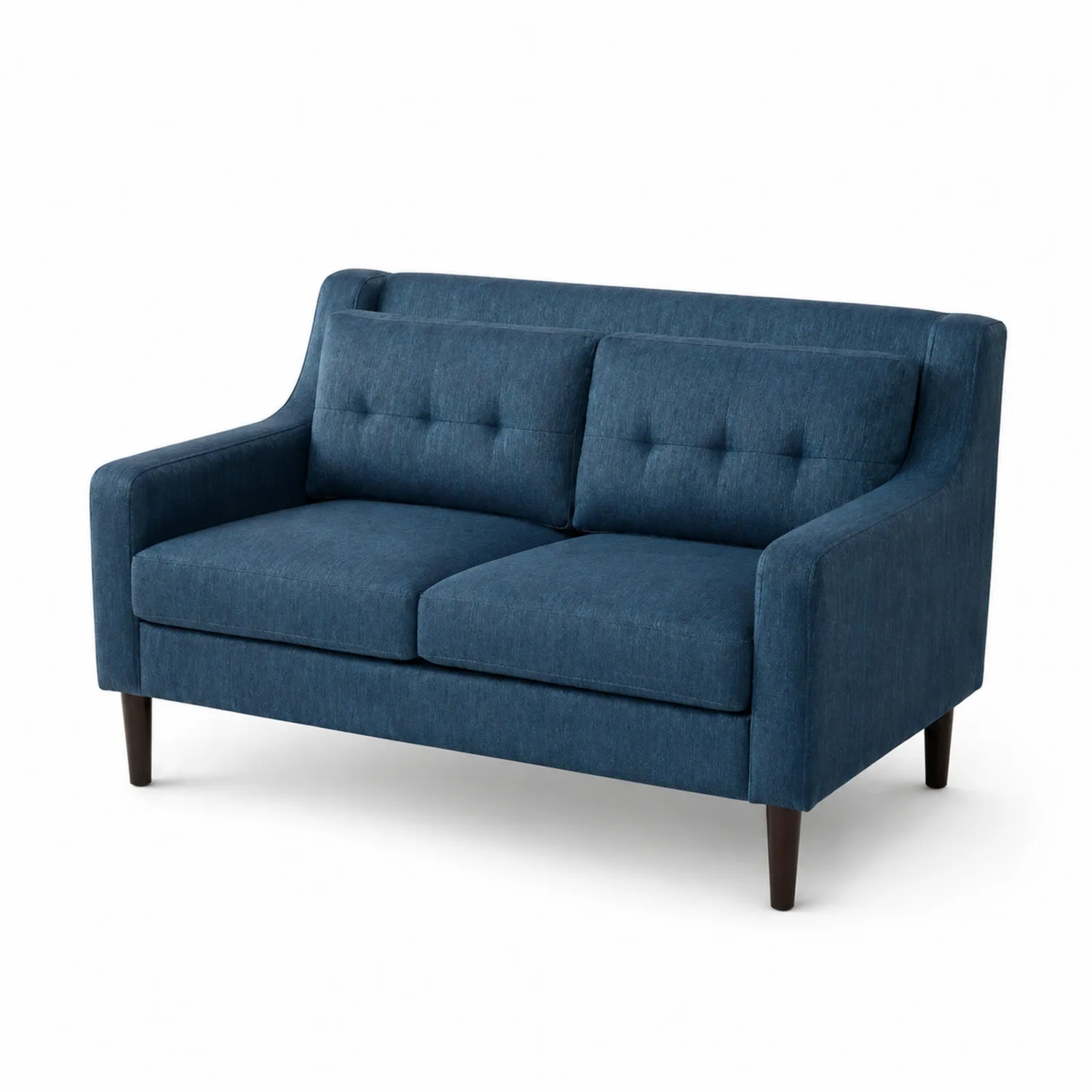 Sofá de dos plazas de poliéster azul con patas de madera-Solveronest