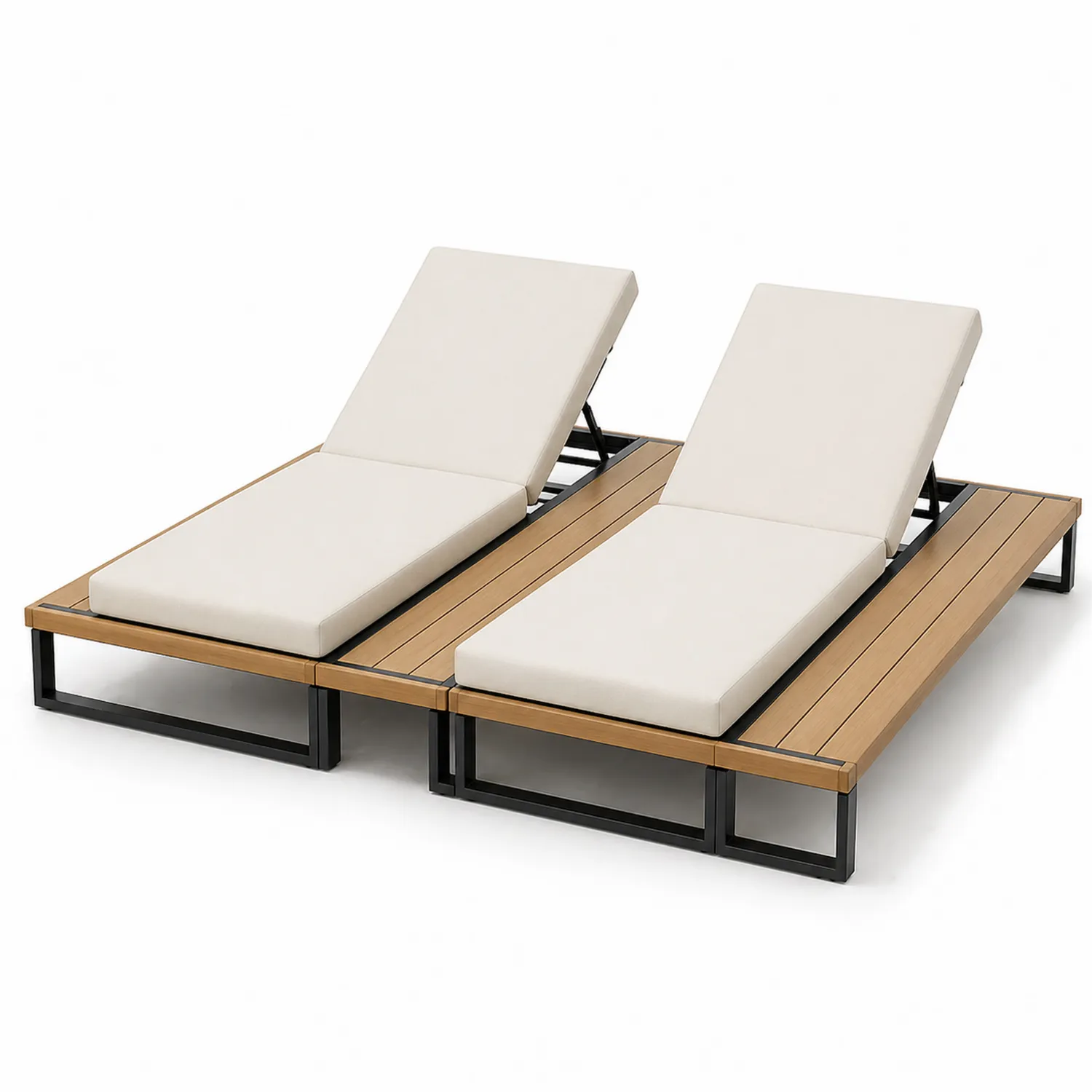 Conjunto de Tumbonas de Aluminio y Madera con Cojines de Poliéster Beige-Solveronest