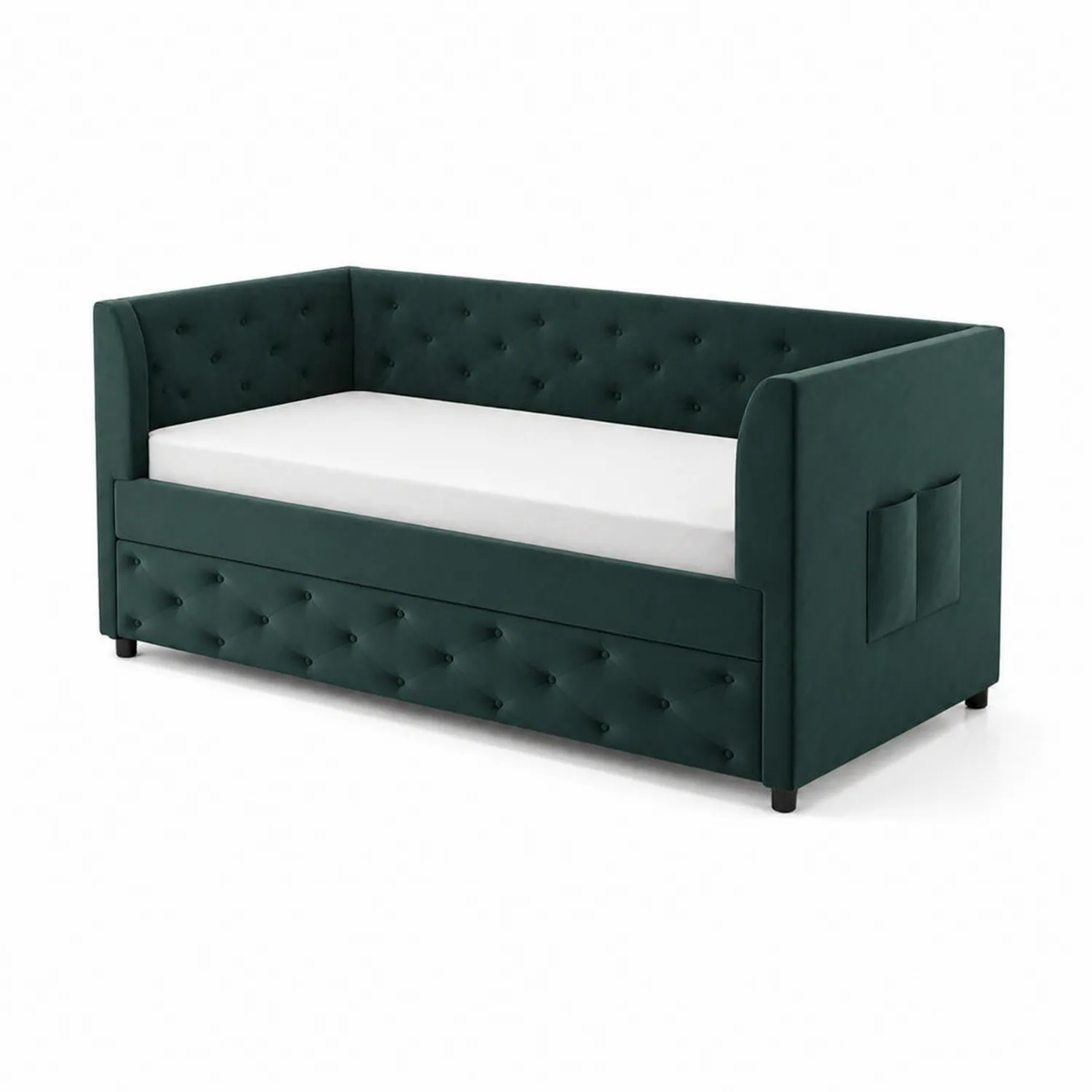 Cama de día con almacenaje tapizada en terciopelo verde-Solveronest