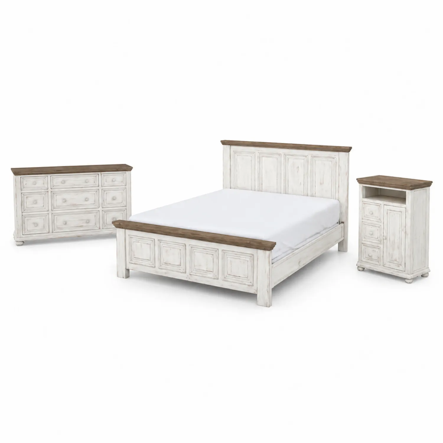Conjunto de Dormitorio de Madera Maciza Blanco y Marrón 200x160 cm-Solveronest