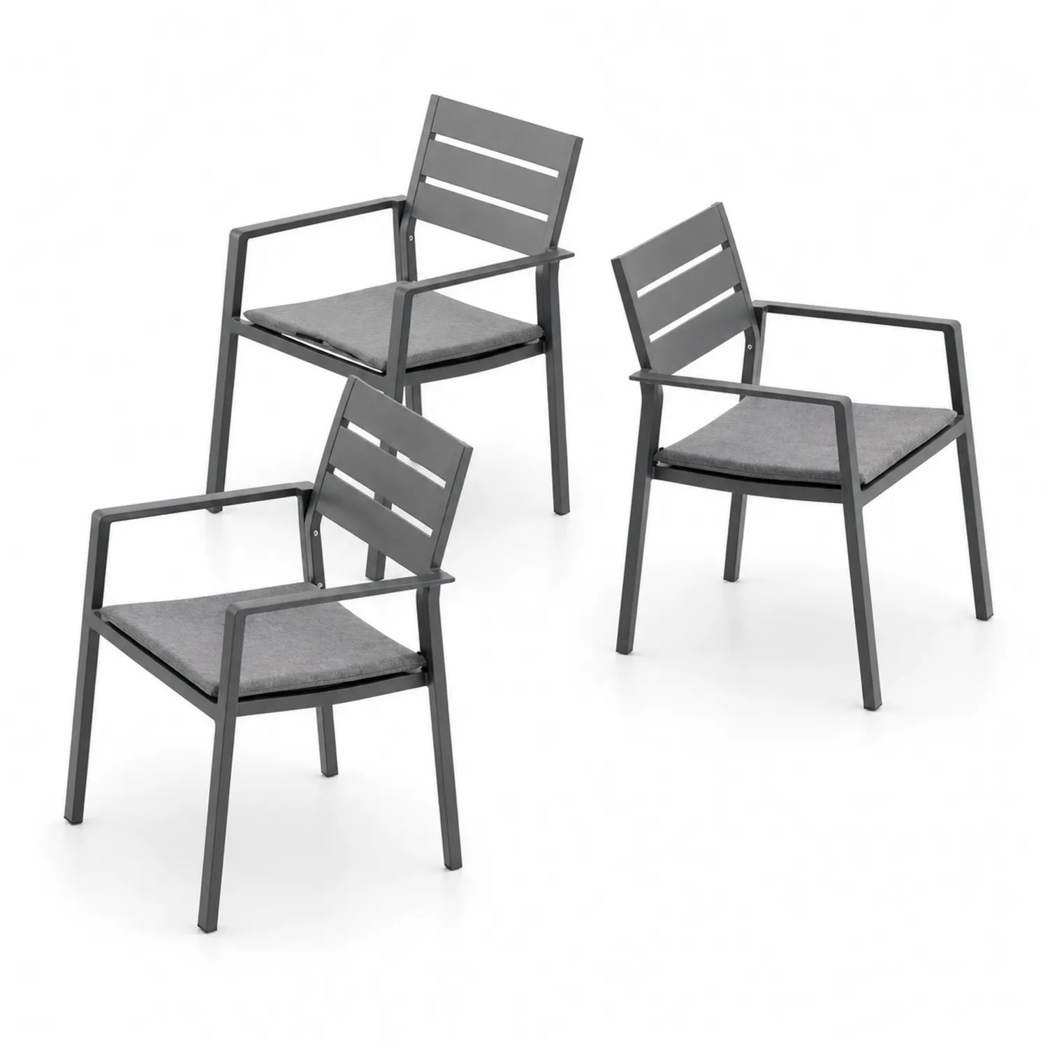 Set de 3 sillas de metal gris con cojín-Solveronest