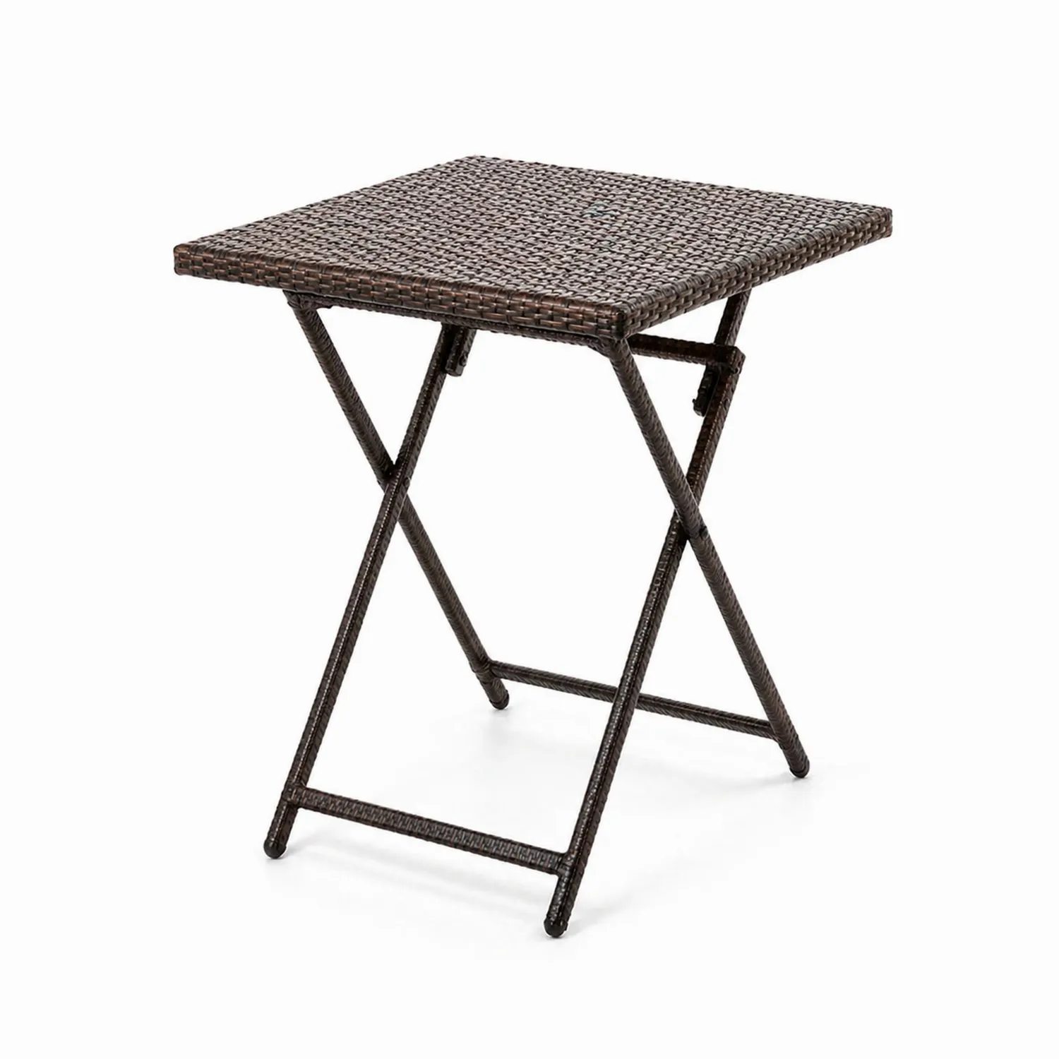 Mesa auxiliar plegable de ratán sintético marrón 40x40 cm-Solveronest