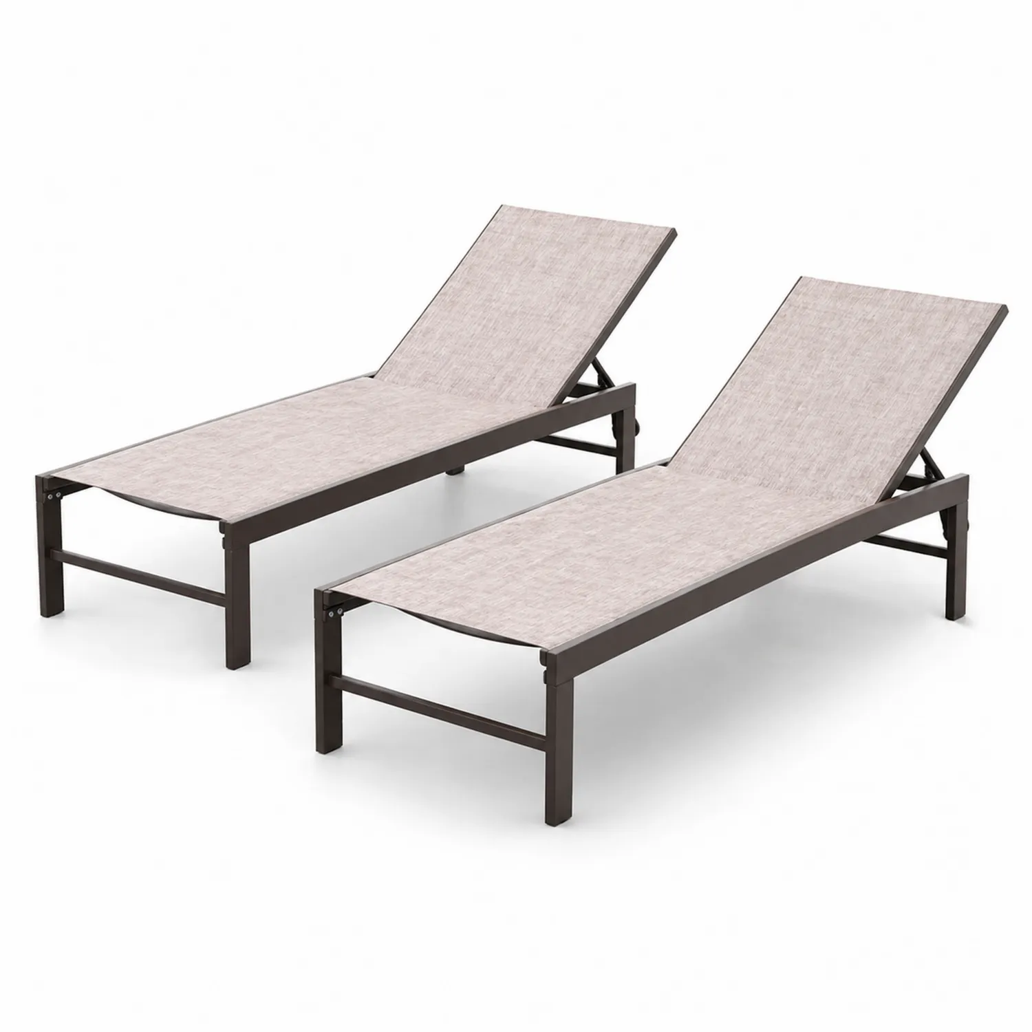 Set de 2 tumbonas ajustables de aluminio y tela beige-Solveronest