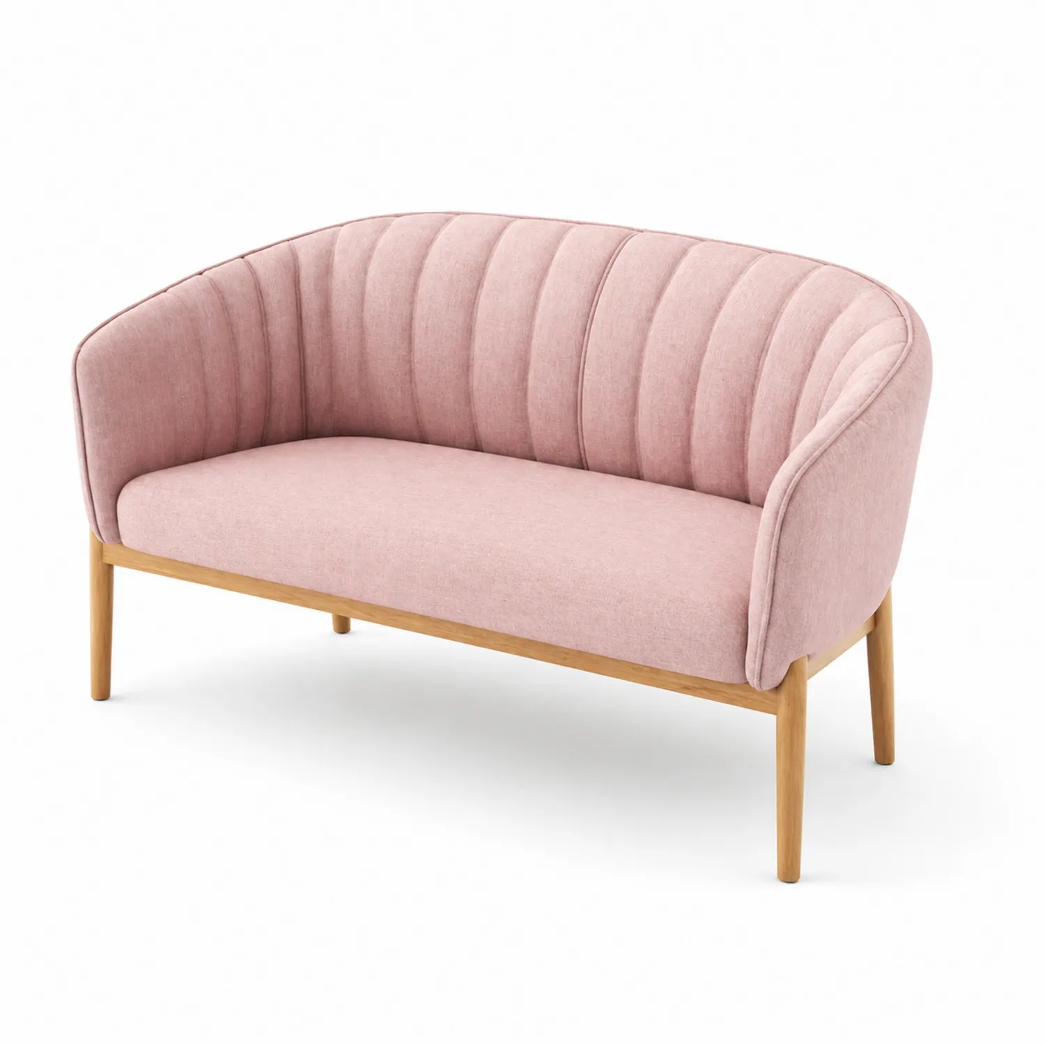 Sofá de Tela Rosa con Patas de Madera-Solveronest
