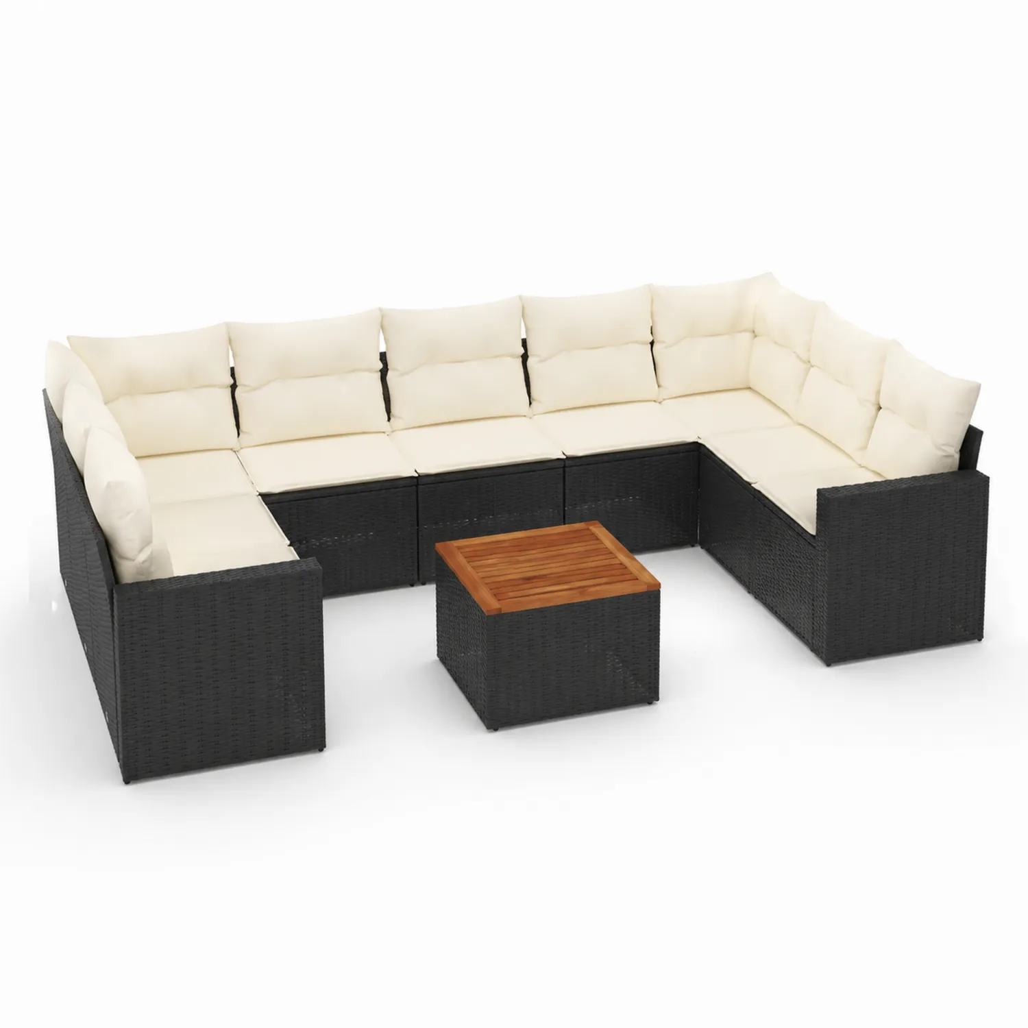Conjunto de sofás de ratán sintético en L con cojines crema-Solveronest
