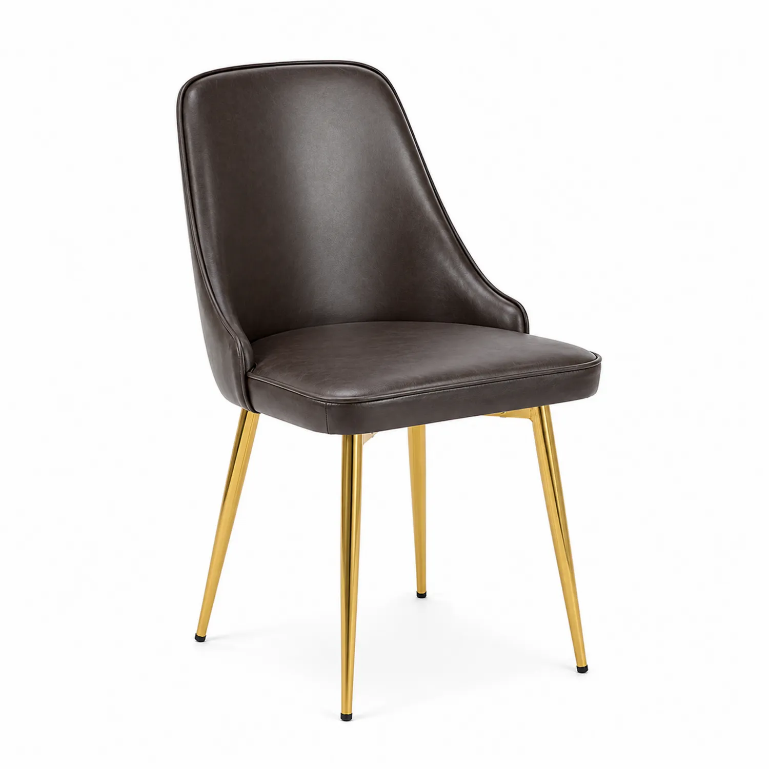 Silla de Cuero Sintético y Metal Dorado, Marrón-Solveronest