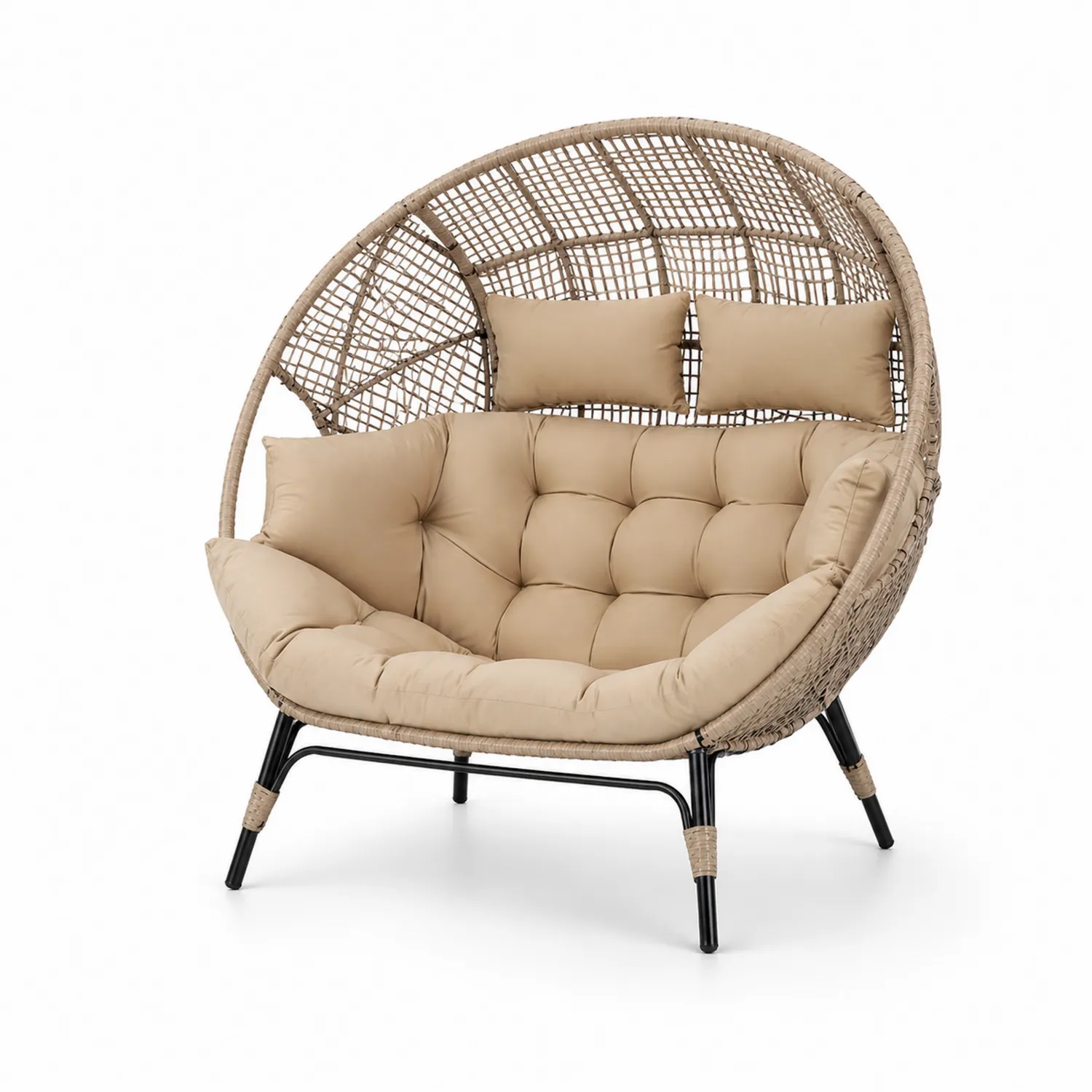 Sillón de exterior de ratán con cojines de poliéster 120x100x150 cm-Solveronest