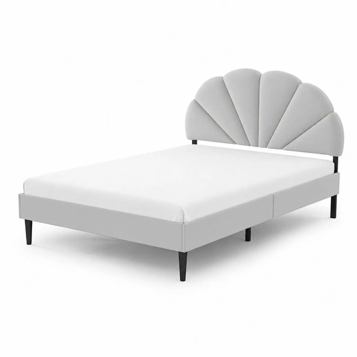 Cama de madera con cabecero en forma de abanico tapizada en poliéster, 200x150 cm-Solveronest