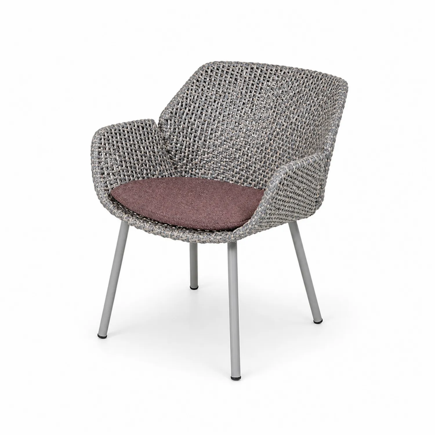 Sillón de ratán sintético con patas de aluminio, gris y marrón-Solveronest