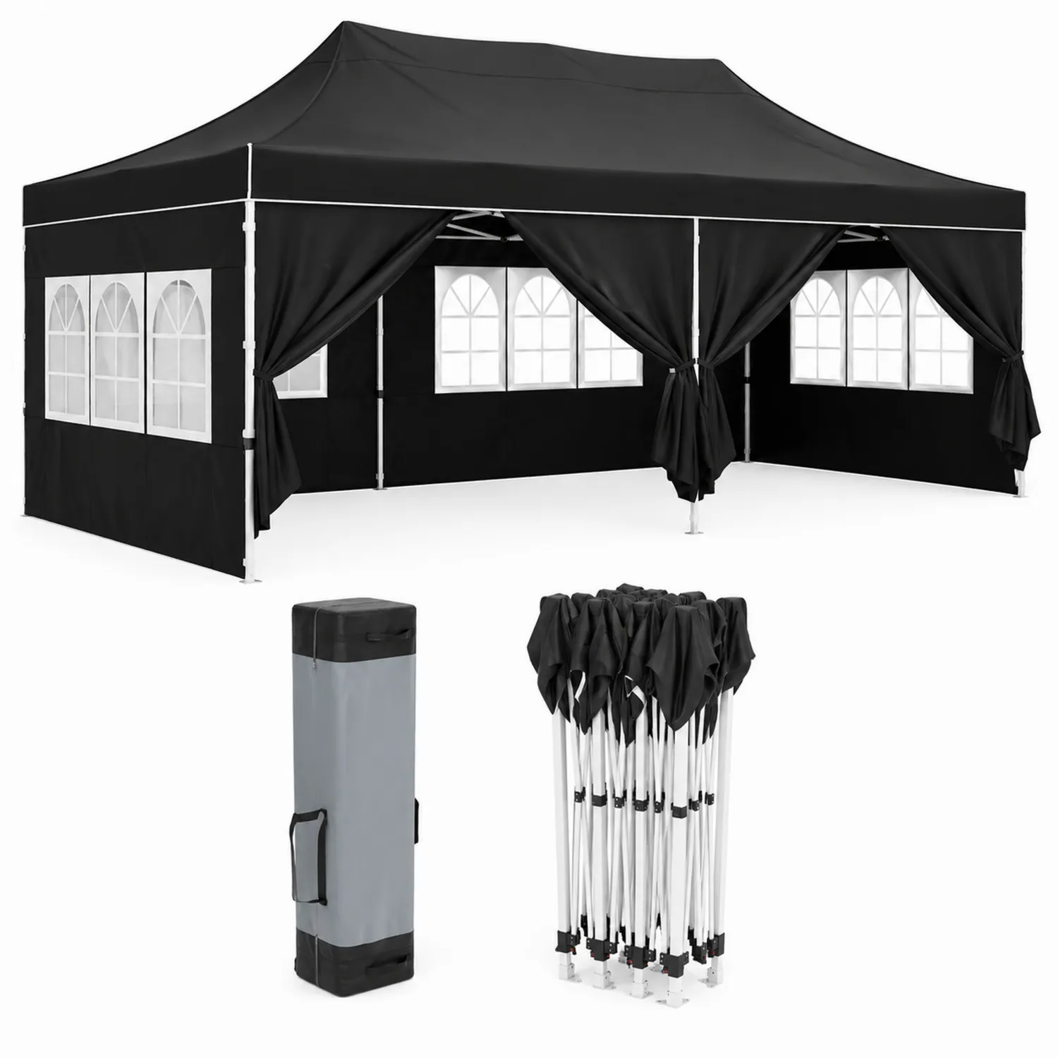 Carpa Plegable de Aluminio con Ventanas 3x6 m Negra-Solveronest