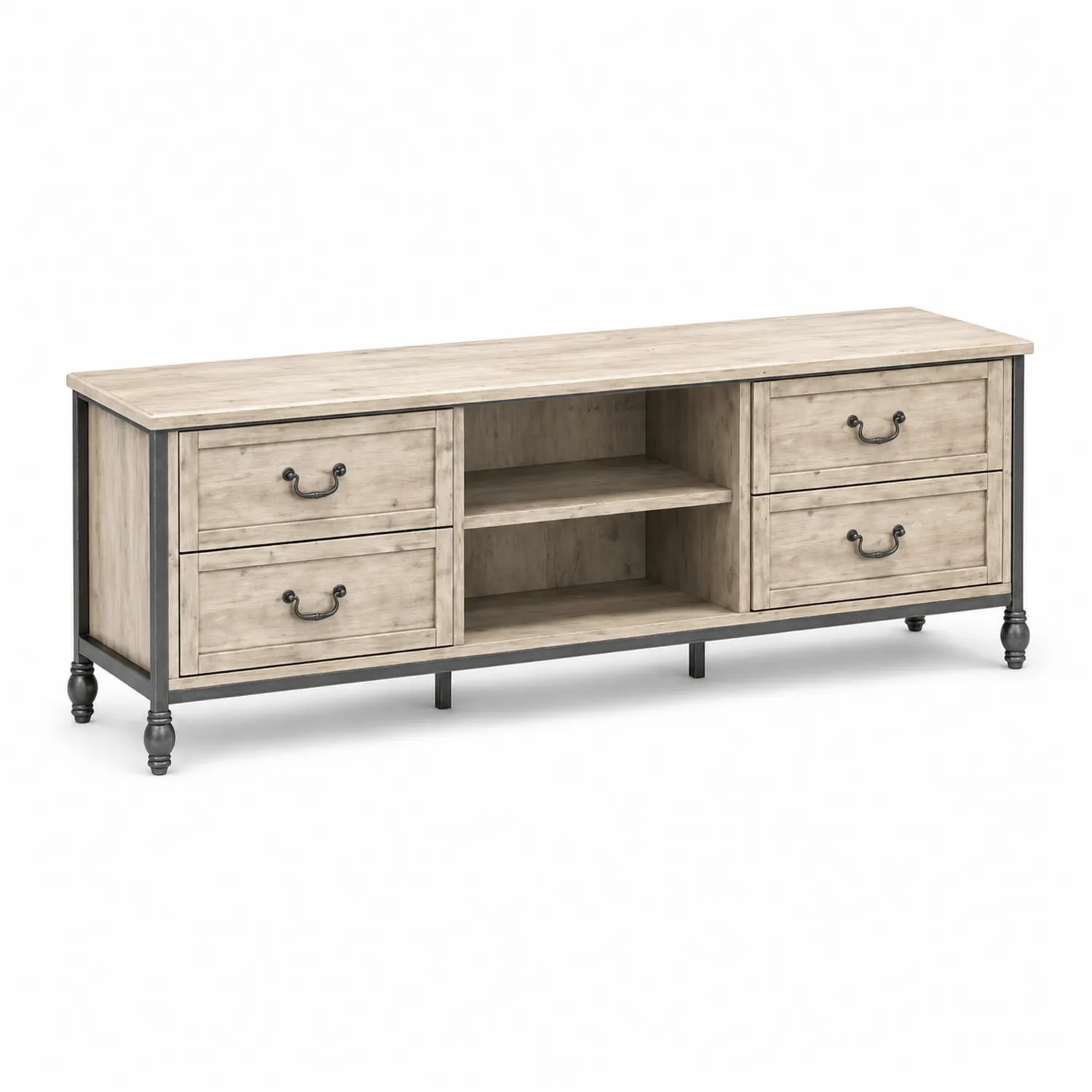 Mueble de TV de Madera de Ingeniería y Acero con Cajones y Estantes Roble Envejecido-Solveronest