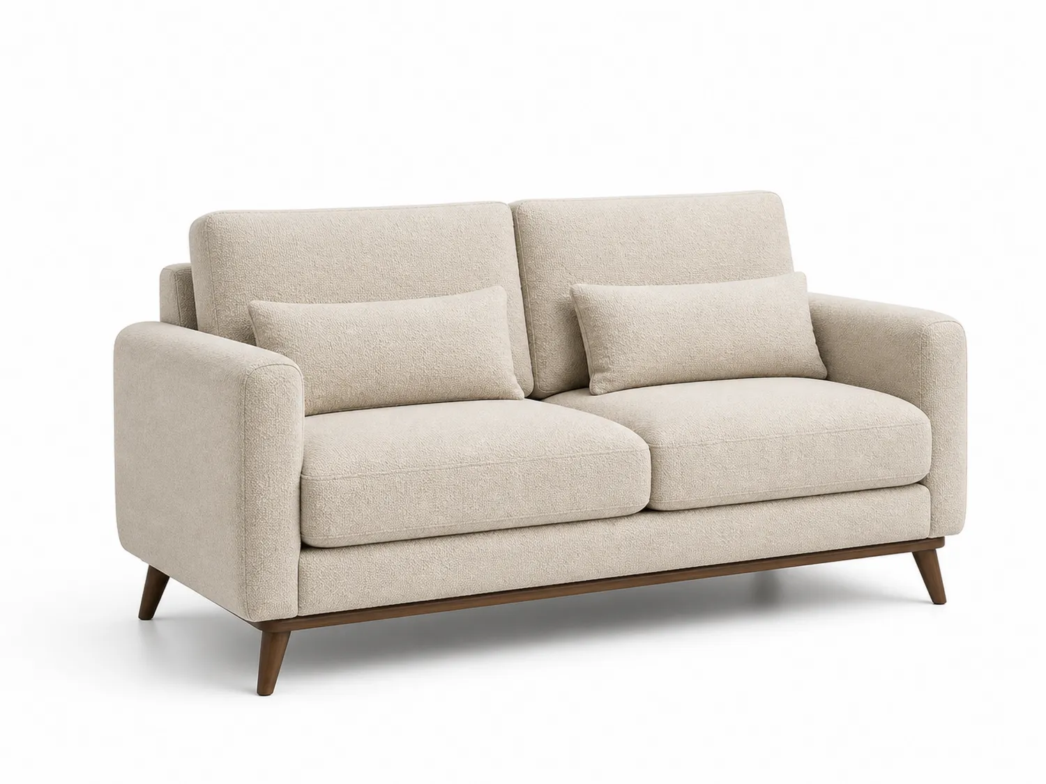 Sofa dwuosobowa z tkaniny poliestrowej, beżowa