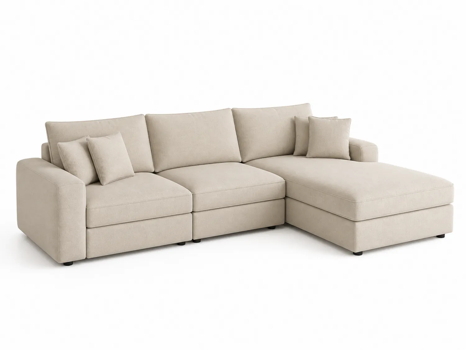 Sofa narożna z szezlongiem z poliestru Beżowa