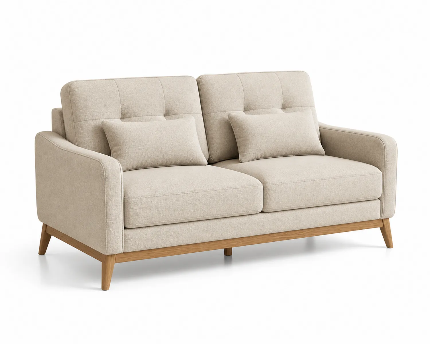 Dwuosobowa sofa z poliestru i drewna dębowego beżowa