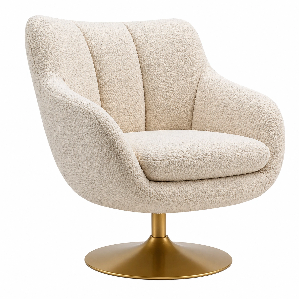 Moderner Drehsessel Boucle Beige mit Metallfuss ergonomisch gepolstert B/H/T ca 72x96x81 cm-cartvoro 