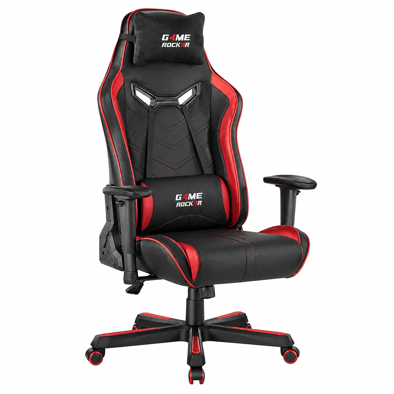 Gaming Sessel ergonomisch verstellbar mit Kopfkissen und Lendenstuetze Kunstleder Microfaser Schwarz-cartvoro 