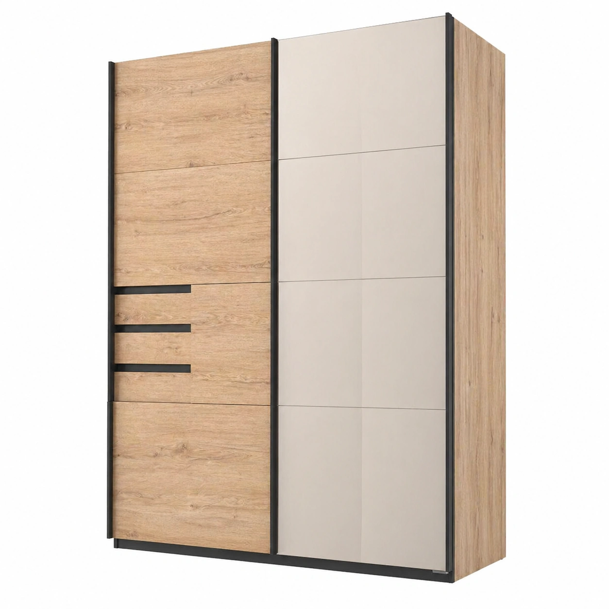 Moderner Schwebetürenschrank 180 cm – Eiche Natur / Beige Matt-cartvoro 