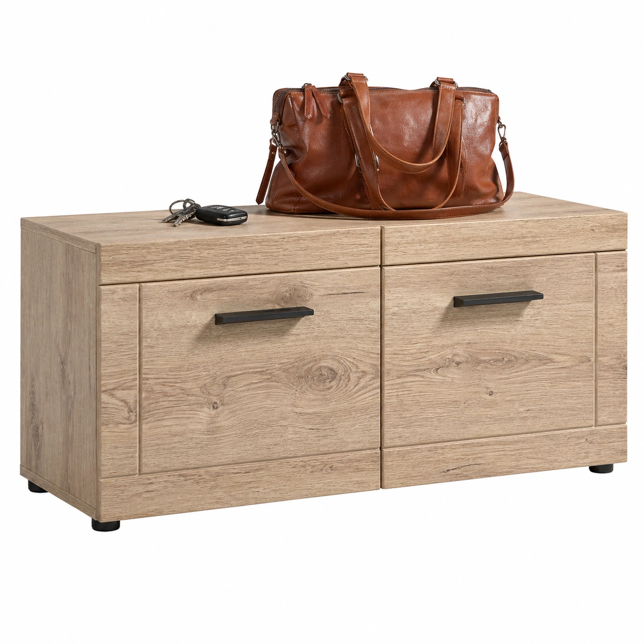 Moderne Sitzbank mit Stauraum in Holzoptik und Klappenfront 90 cm-cartvoro 
