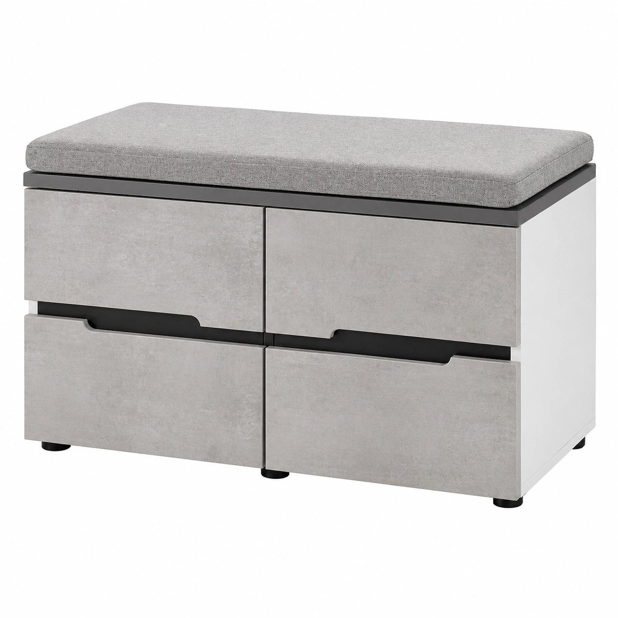 Moderne Sitzbank in Betonoptik Hellgrau mit gepolsterter Sitzflaeche und Stauraum, 80 cm-cartvoro 