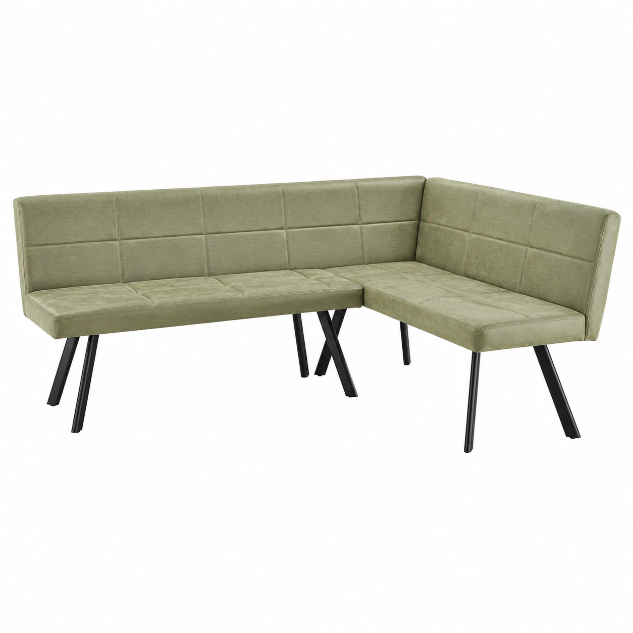 Eckbank modern gepolstert Stoff olivgruen L Form Esszimmer Sitzbank stabil Metallgestell-henvaro 