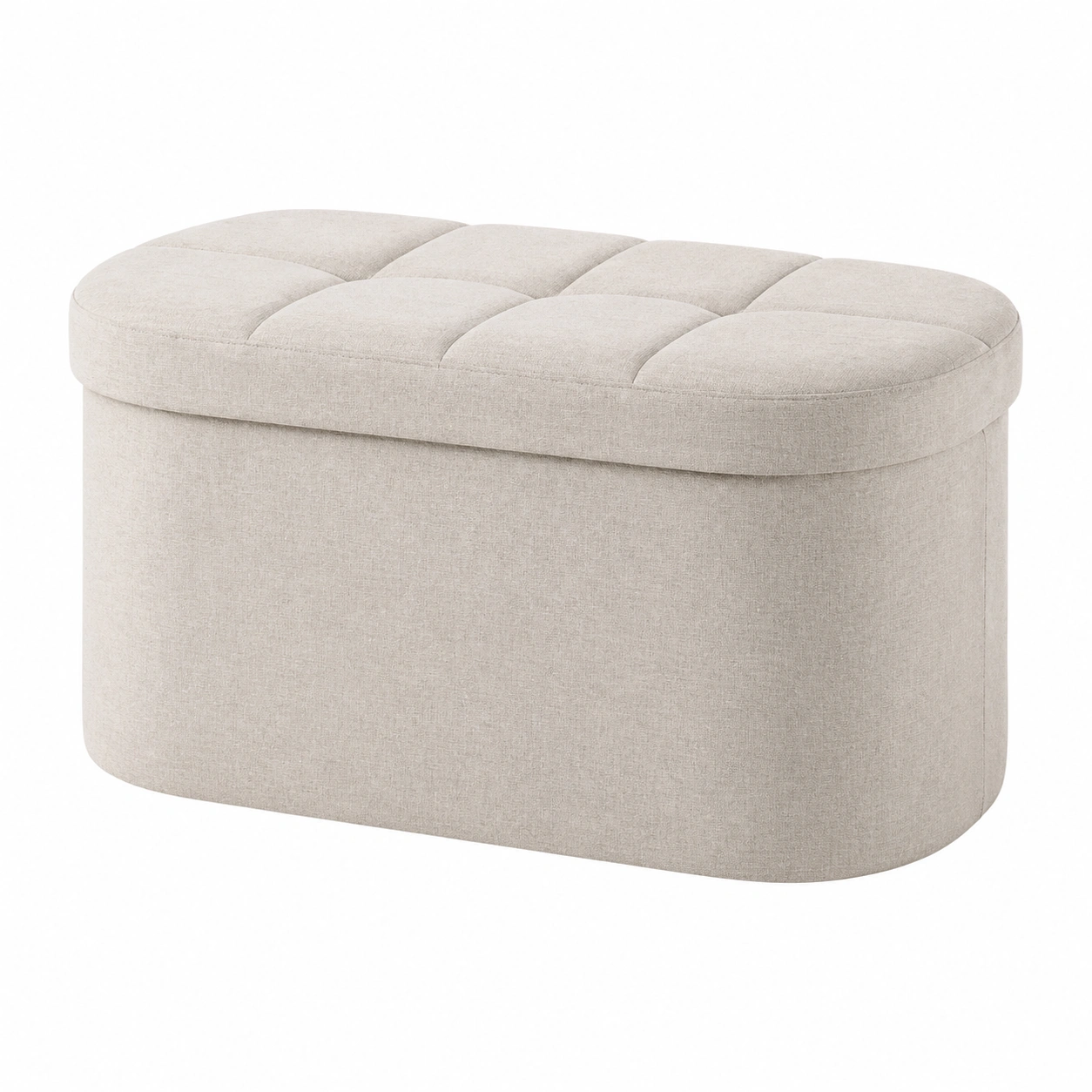 Sitzbank mit Stauraum gepolstert oval Stoff Beige ca. 76 x 38 x 38 cm-henvaro 