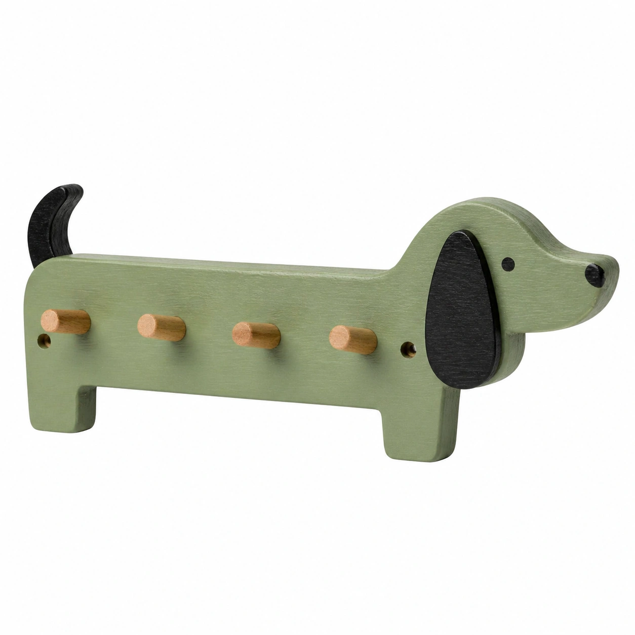 Verspielte Garderobenleiste in Hundeform Gruen Holz Wandhaken 4 Haken-henvaro 