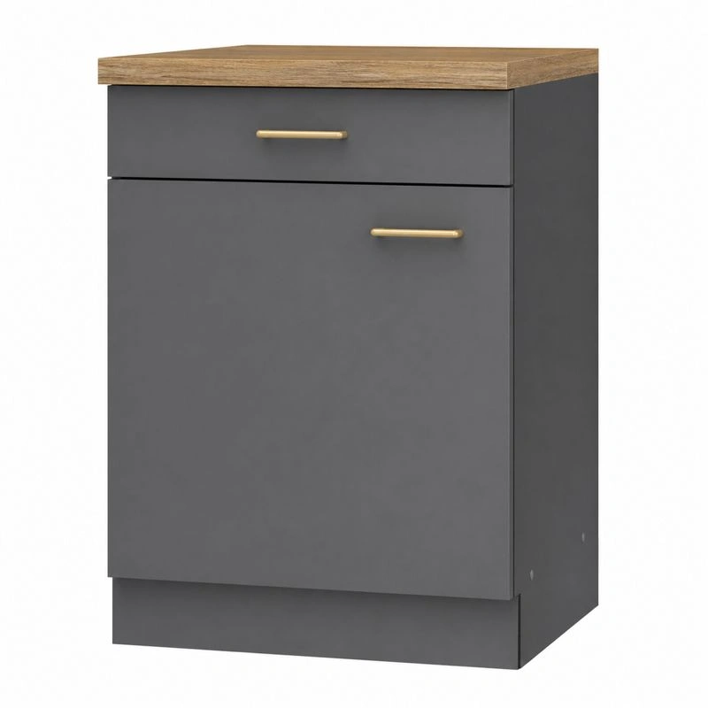 Kuechen Unterschrank Modern Matt Anthrazit mit Schublade und Tuer 60x85x60 cm-henvaro 
