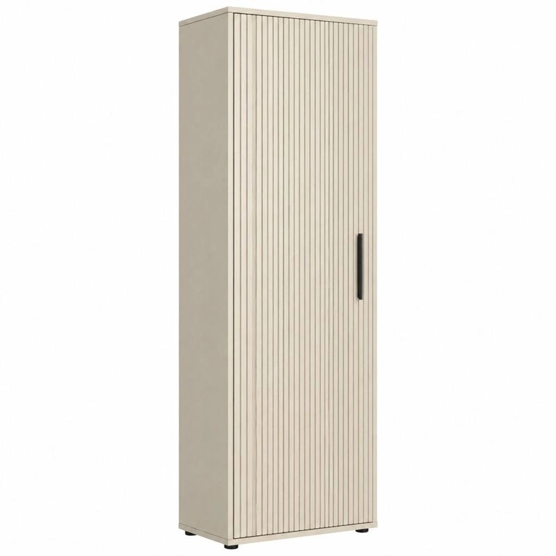 Garderobenschrank mit Lamellenfront in Beige Holzoptik 1 Tuere Schmal Modern-henvaro 
