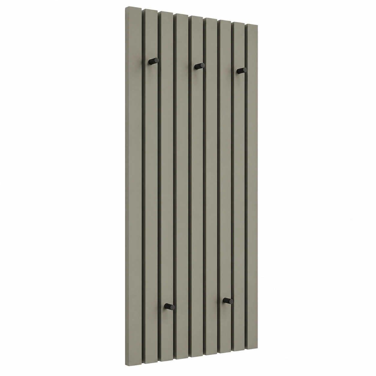 Moderne Wandgarderobe in Grau mit vertikalen Lamellen und schwarzen Haken-henvaro 