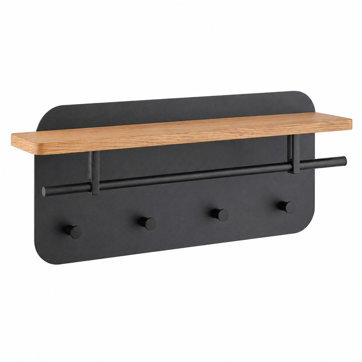 Wandgarderobe mit Ablage Metall Schwarz/Eiche modern 75 cm-henvaro 