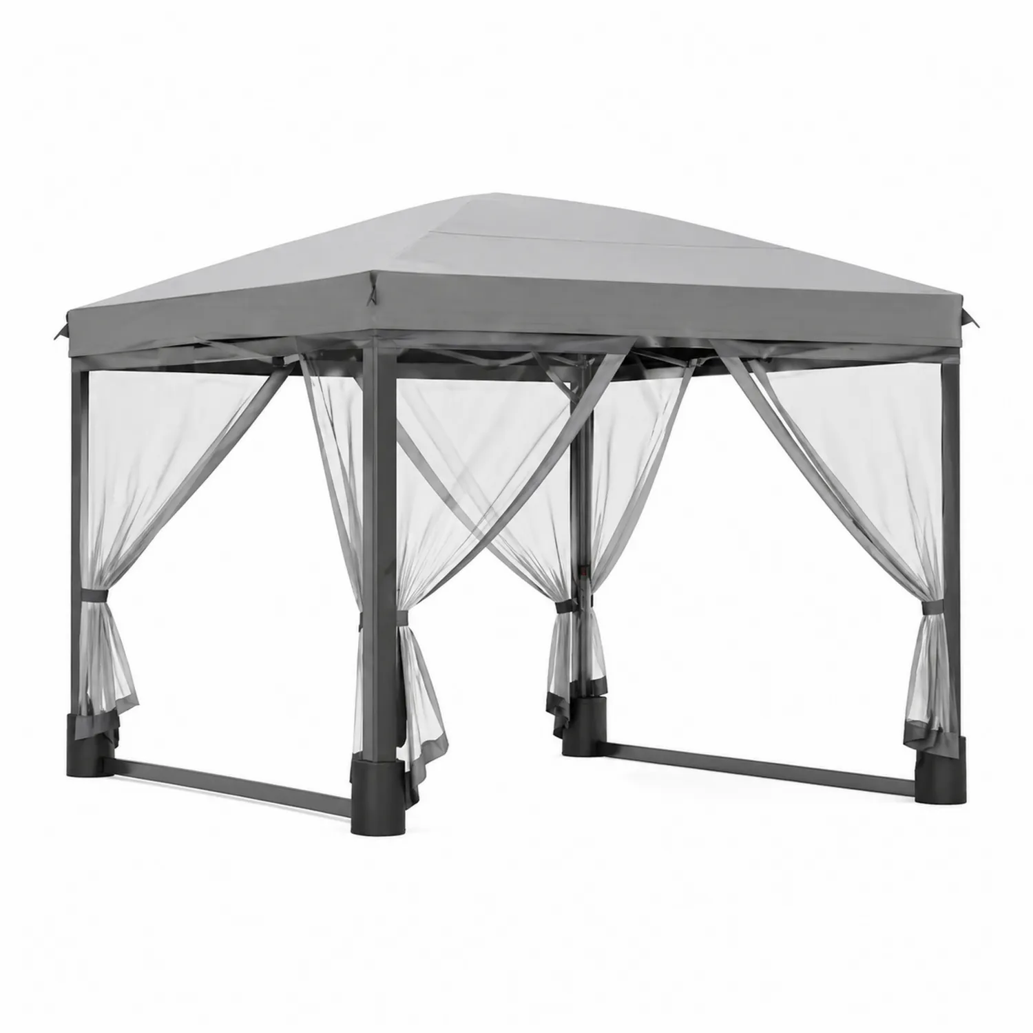 Altana ogrodowa stalowa z dachiem poliestrowym i przezroczystymi zasłonami 3x4 m Szary