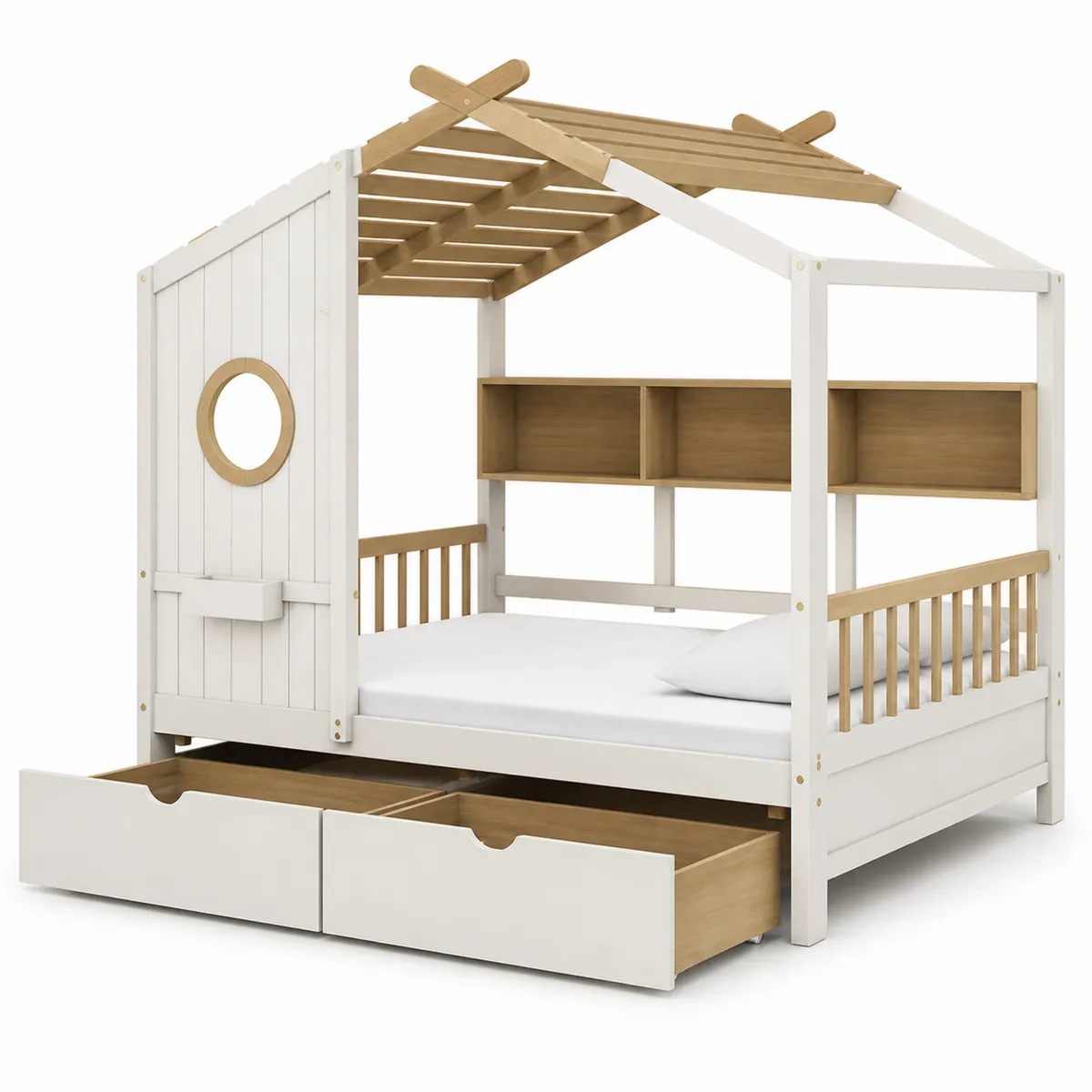 Łóżko dziecięce domek z szufladami drewno bukowe/MDF 200x90 cm