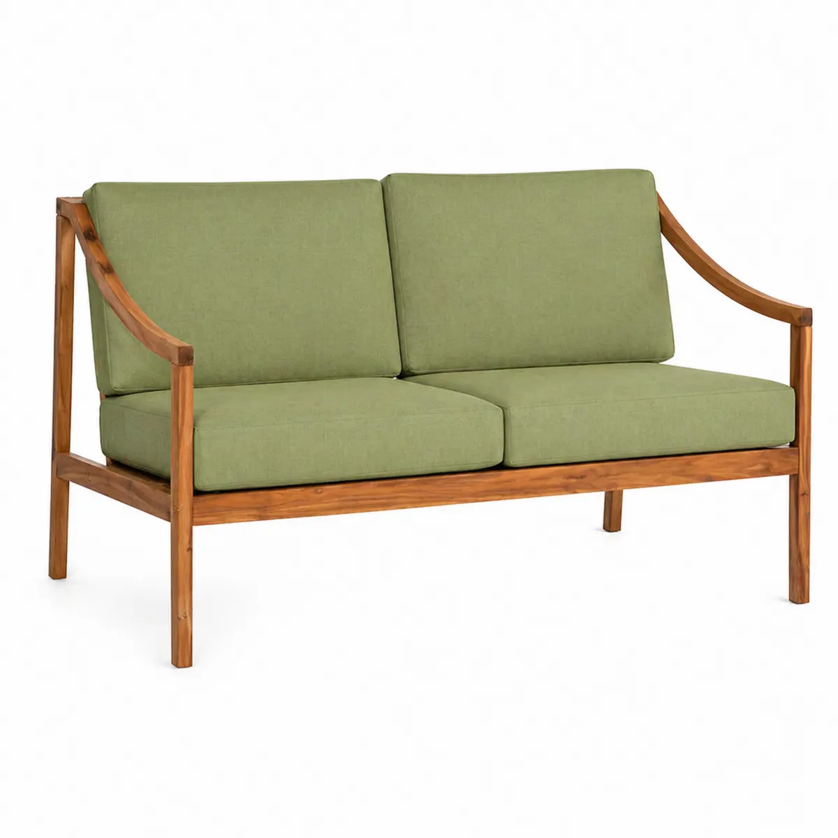 Sofa Drewniana z Zielonymi Poduszkami