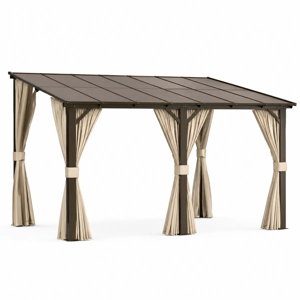 Aluminiowa Pergola Ogrodowa z Poliwęglanowym Dachem i Poliestrowymi Zasłonami 4m x 3m