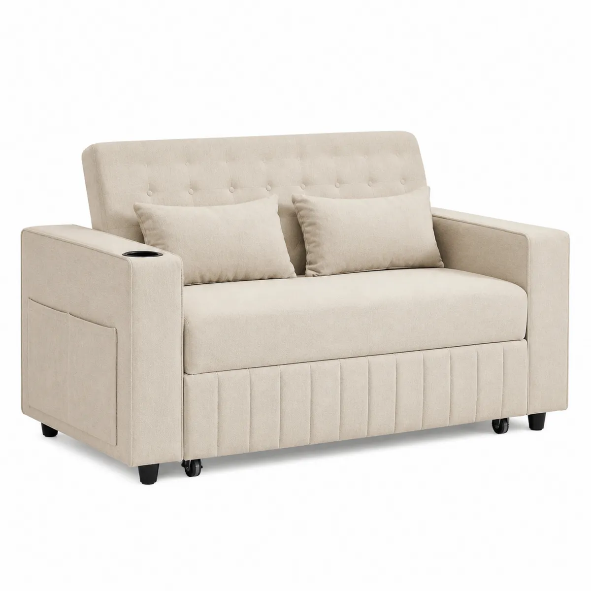 Rozkładana sofa dwuosobowa z tkaniny bawełnianej Beżowa