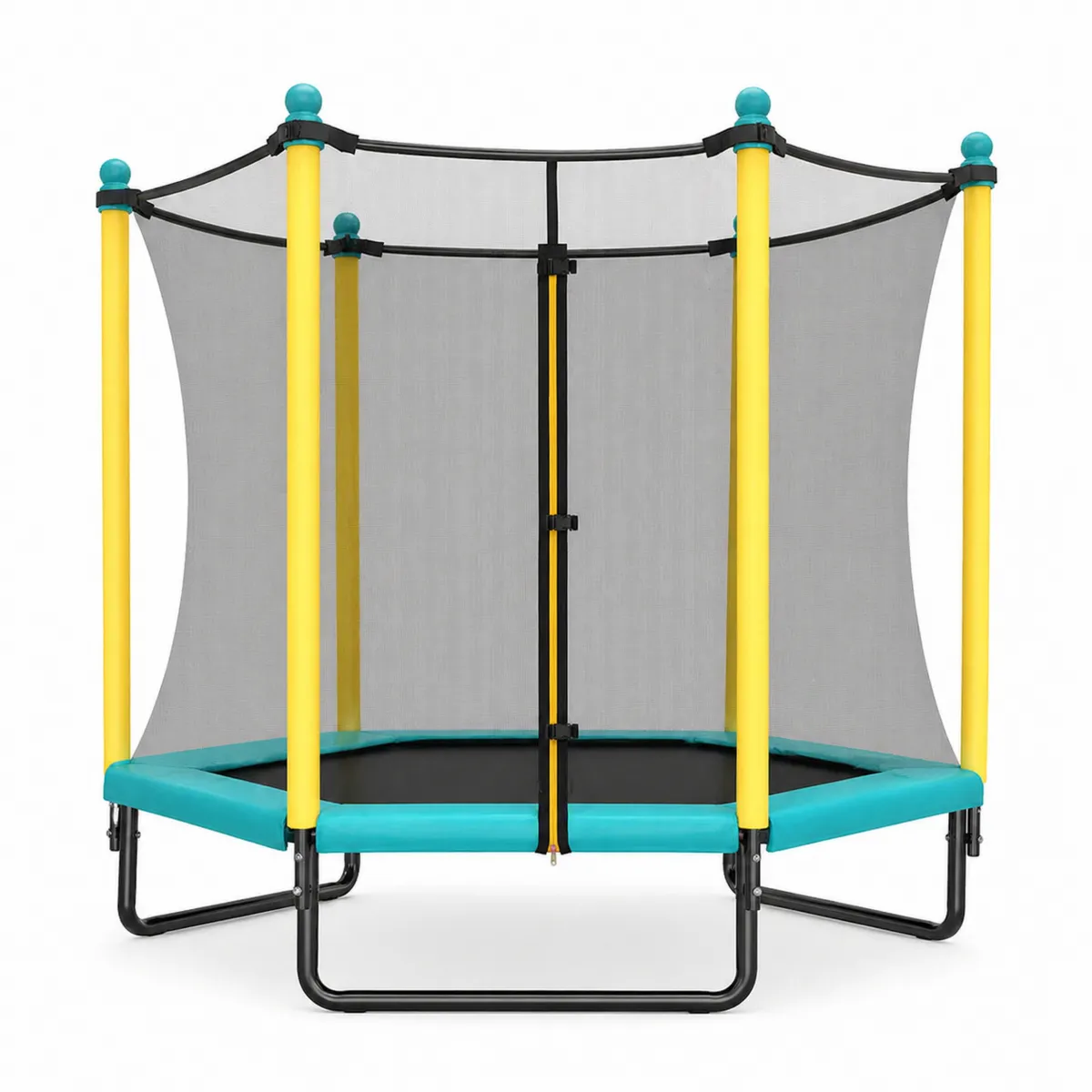 Trampolina sześciokątna ze stalową siatką, 140 cm Żółta/Niebieska