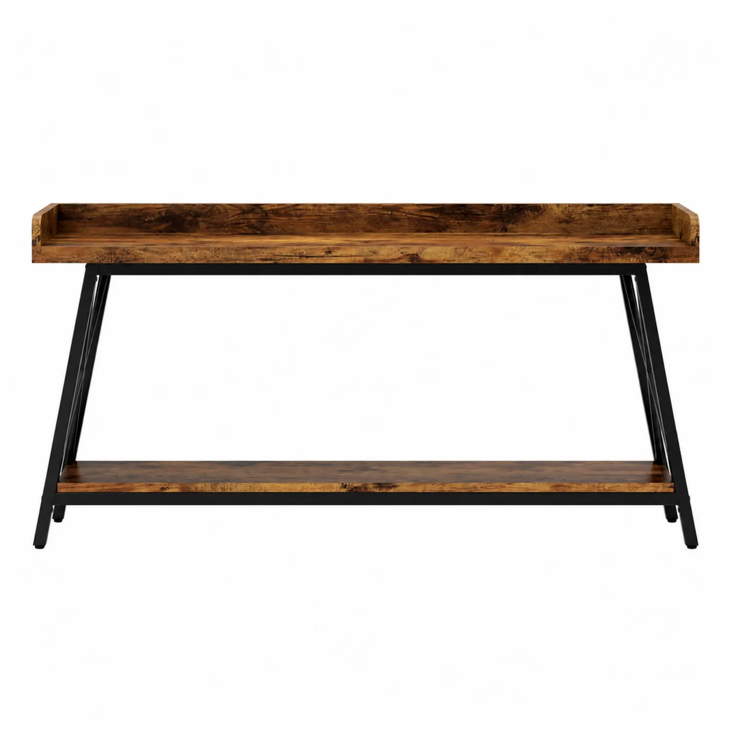 Stół konsolowy z drewna litego i stalową półką, 120 cm, Brązowy