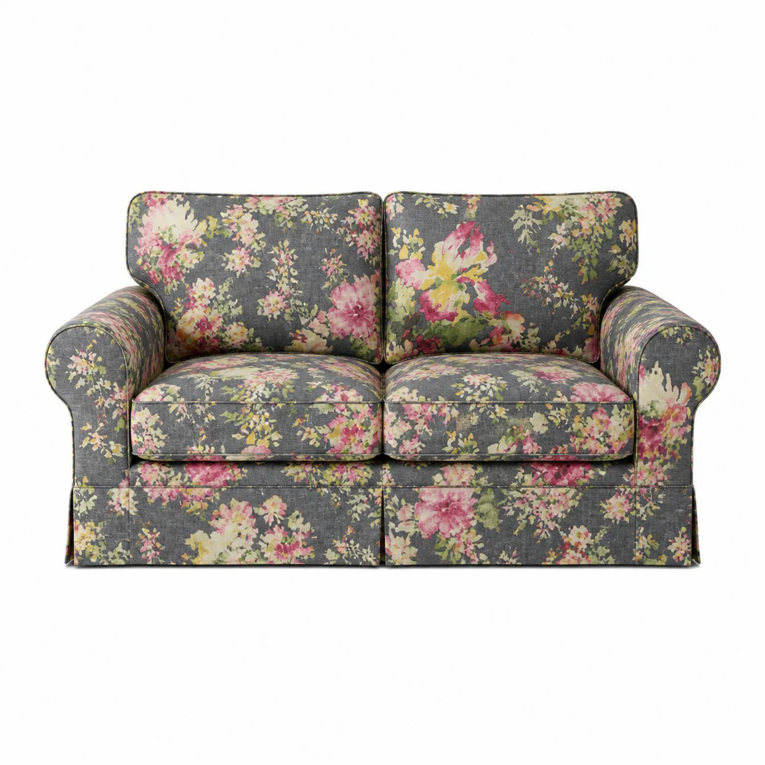 Dwuosobowa sofa kwiatowa z bawełny 190 cm Szaro-Kwiatowy