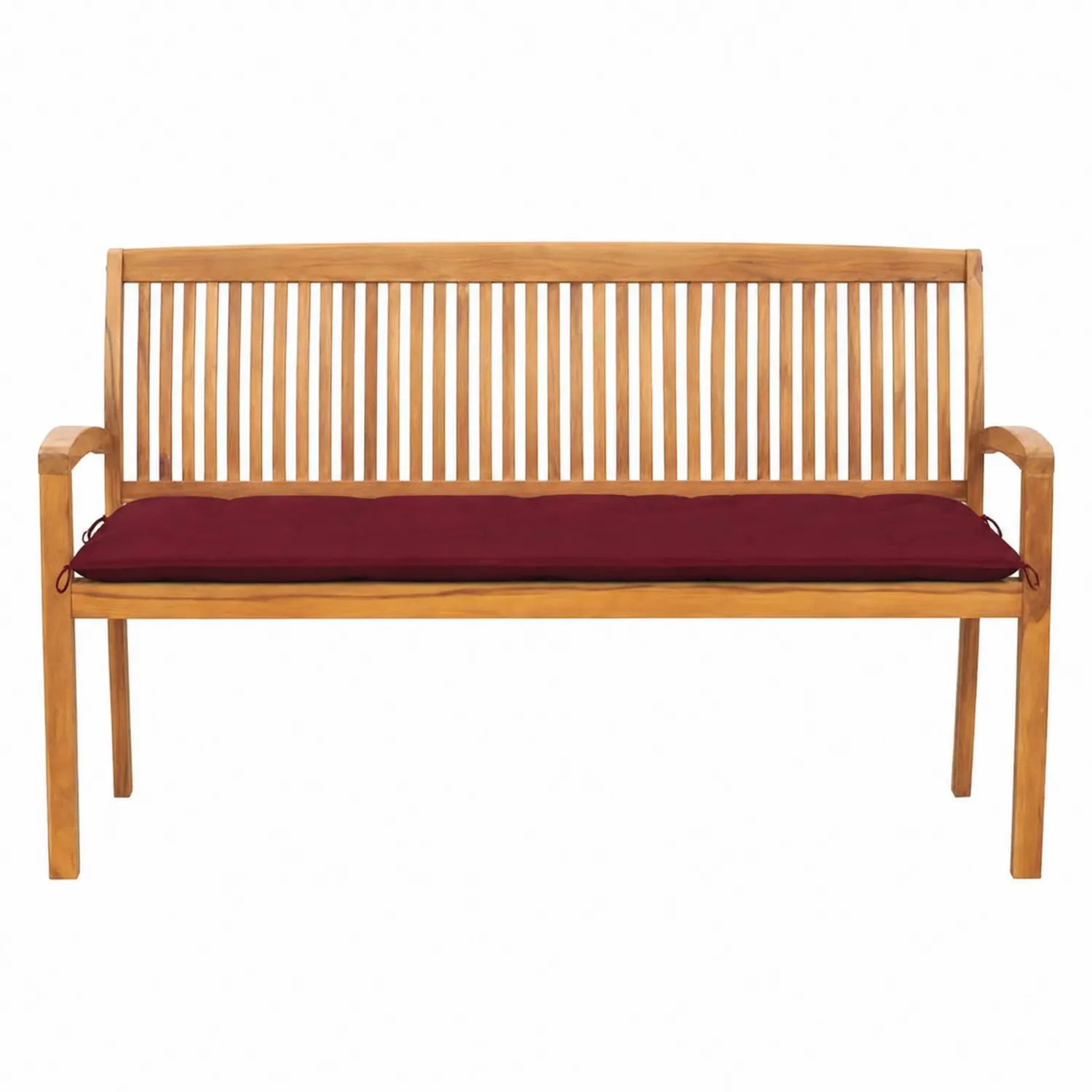Ławka ogrodowa drewniana teakowa z poduszką bordową 180 cm
