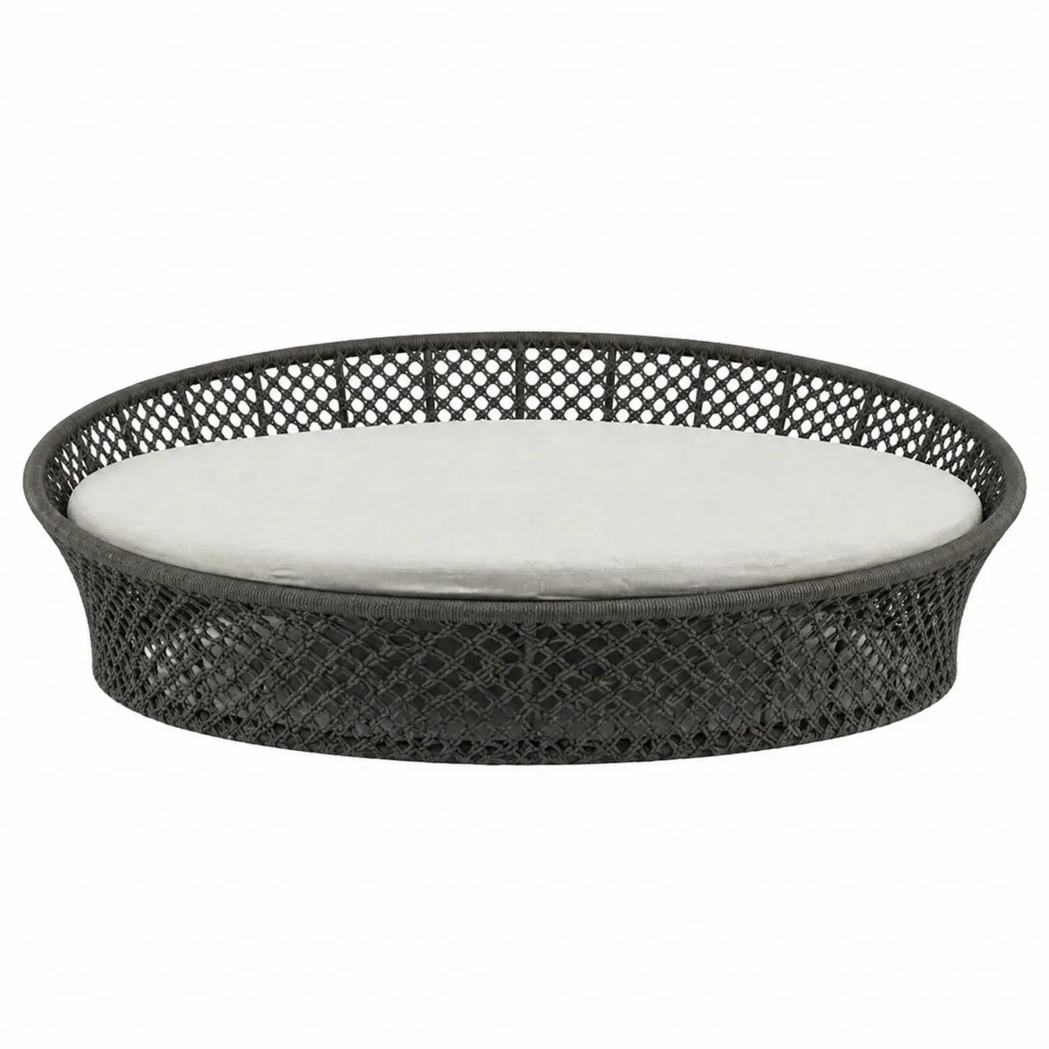Okrągła sofa ogrodowa z rattanowym siedziskiem i poduszką 120 cm Szary