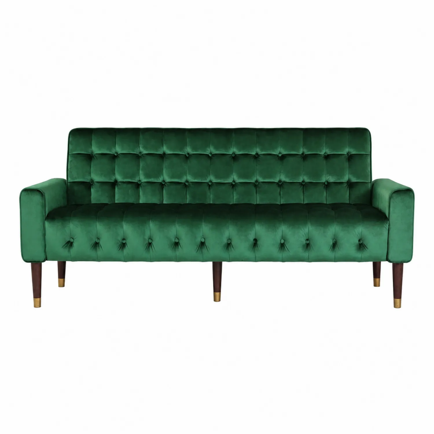 Aksamitna zielona sofa 3-osobowa z drewnianymi nogami