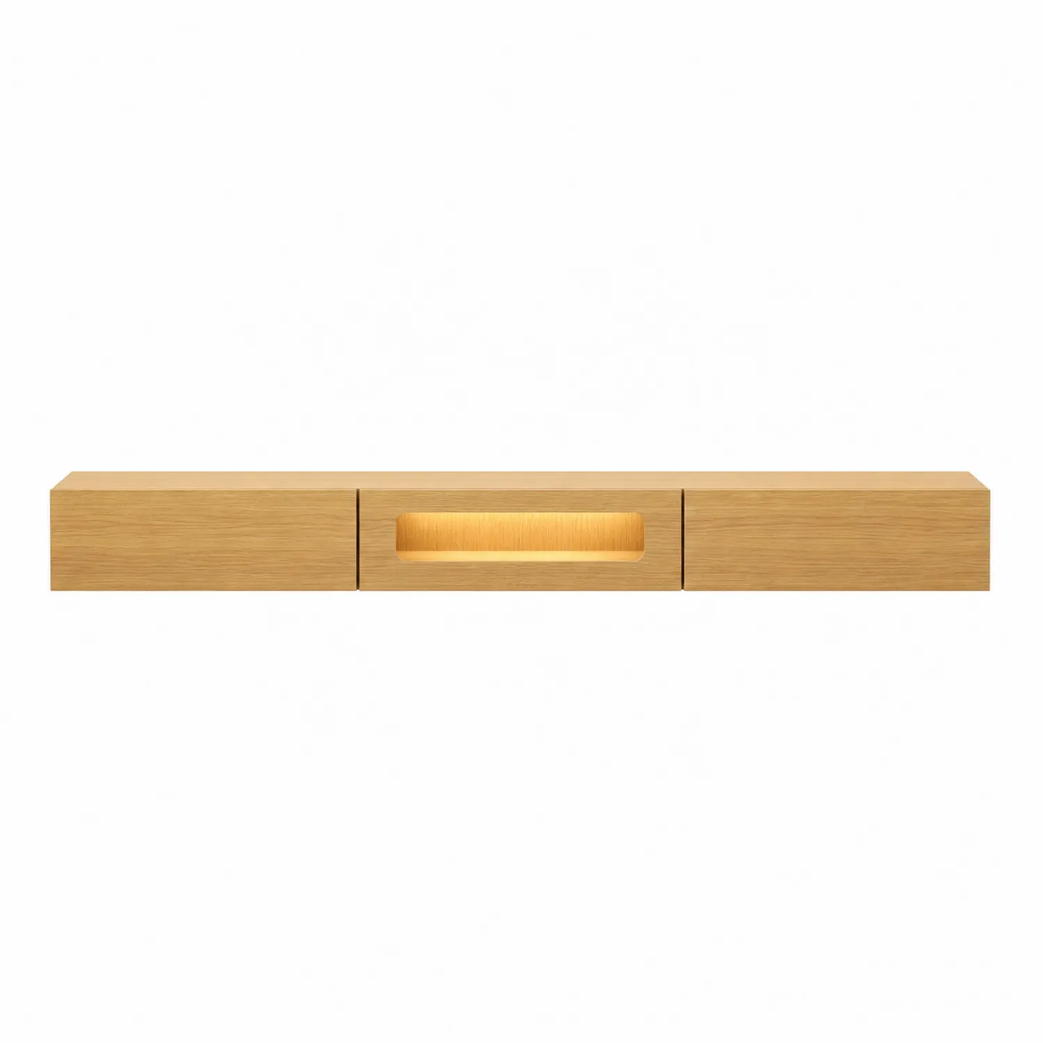 Szafka RTV wisząca z drewna dębowego z oświetleniem LED, 180x30x20 cm