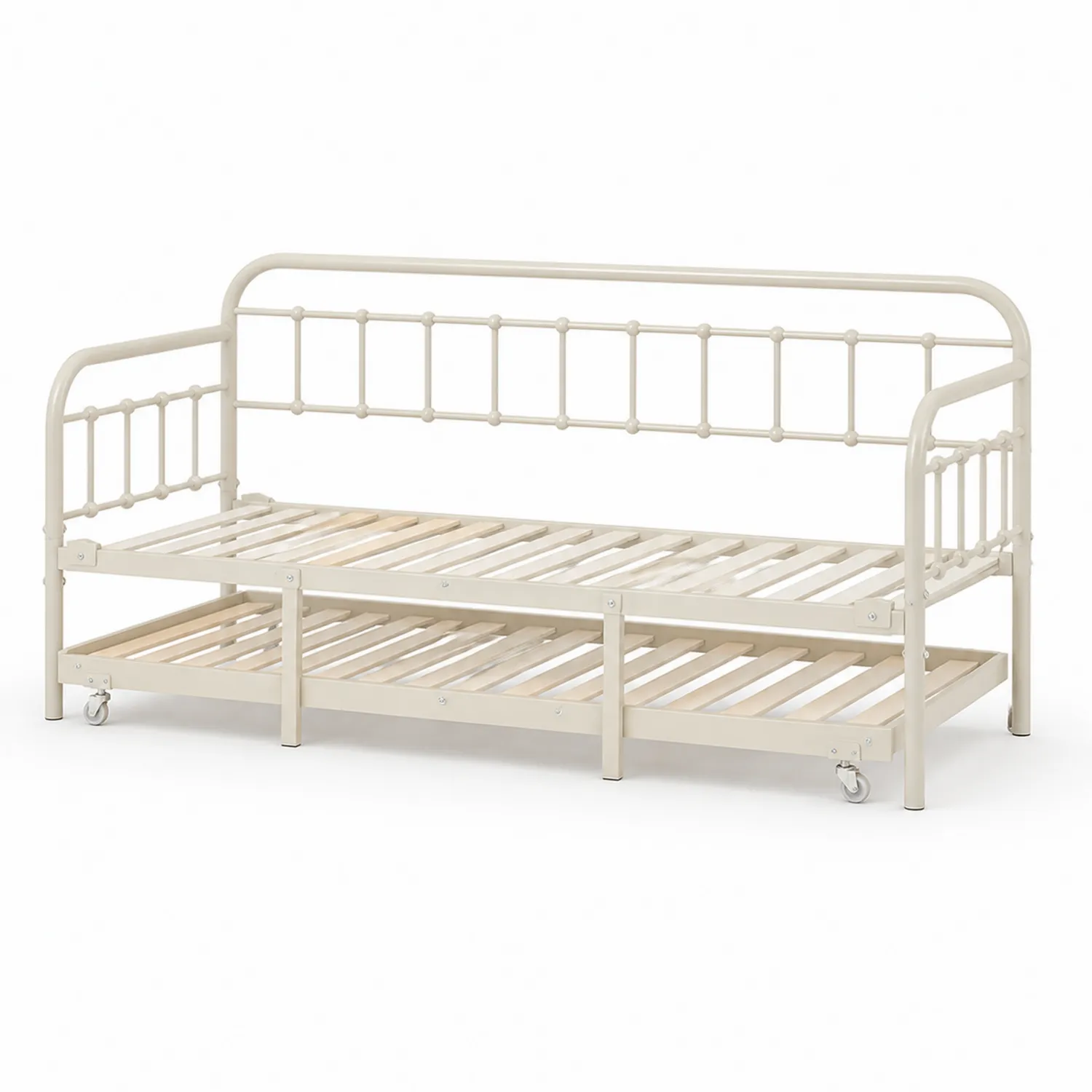 Metalowa leżanka z wysuwanym łóżkiem Stalowa Kremowa 203cm x 96cm x 92cm