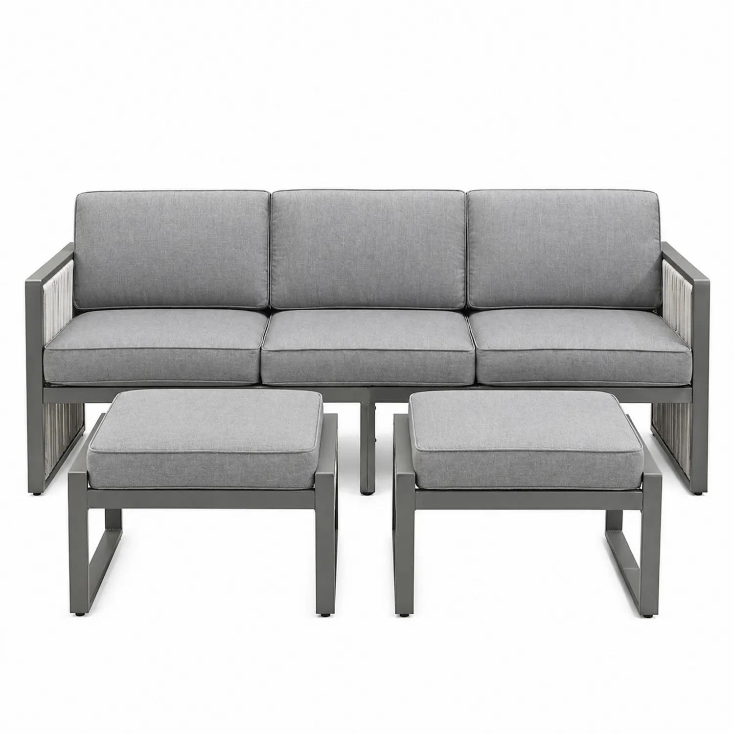Sofa aluminiowa szara z podnóżkami 200x75x75 cm