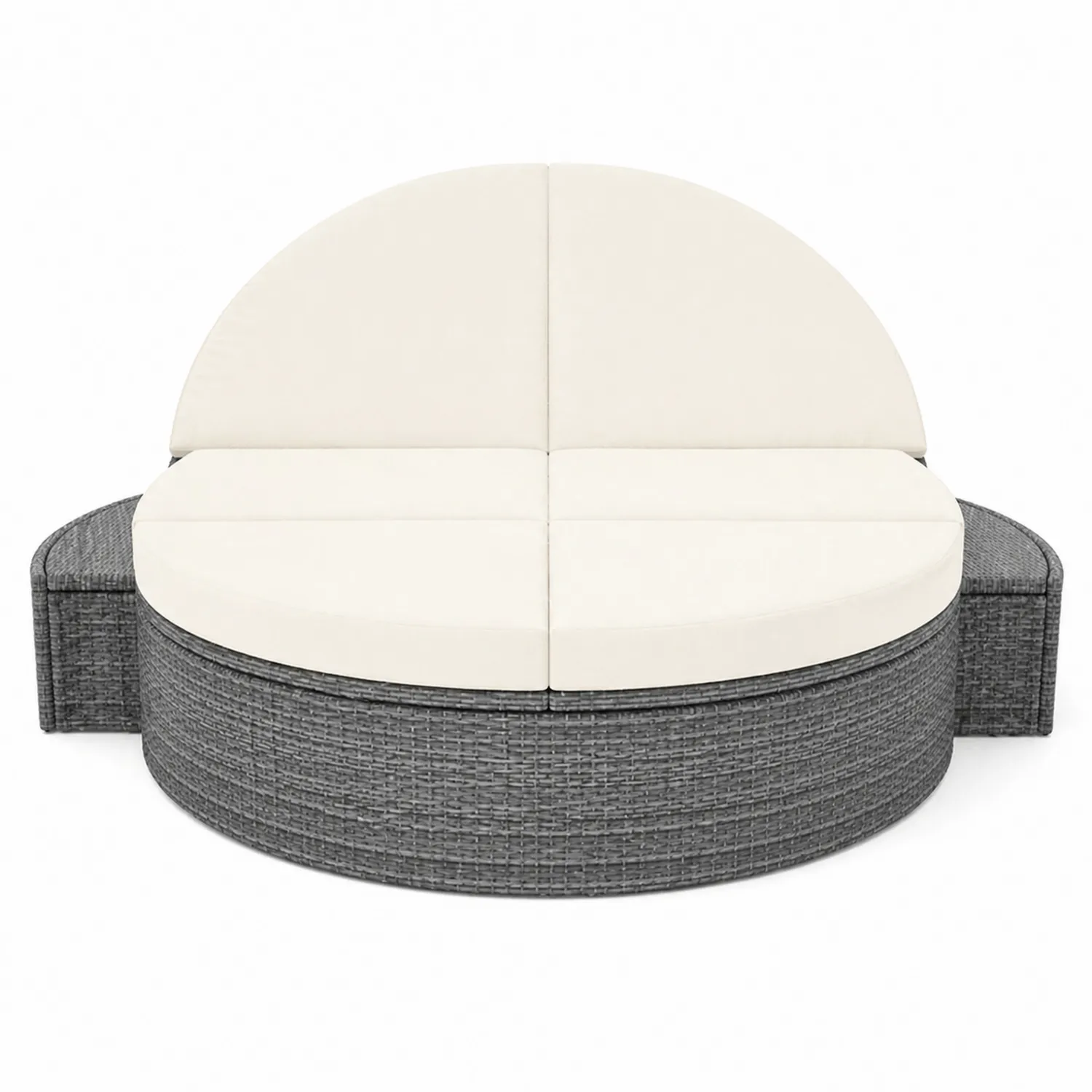 Okrągła sofa z technorattanu z poduszkami