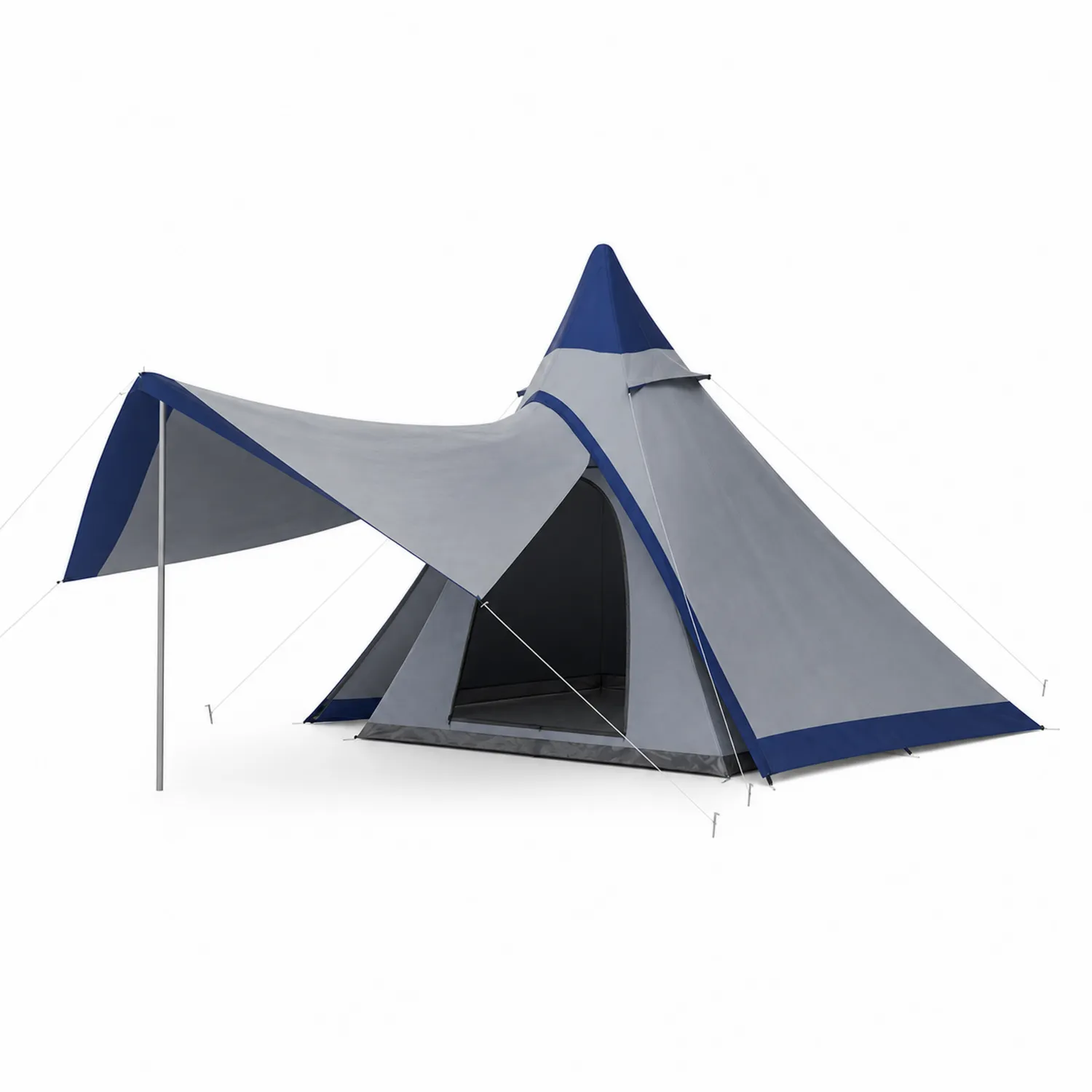 Namiot Tipi 4-osobowy Poliester Rip-Stop Szary/Niebieski