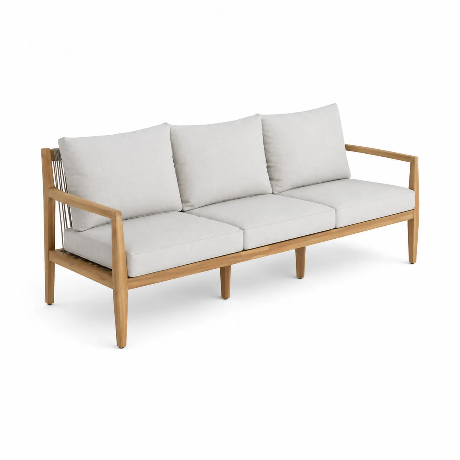 Sofa ogrodowa drewniana z poduszkami, 3-osobowa, beżowa