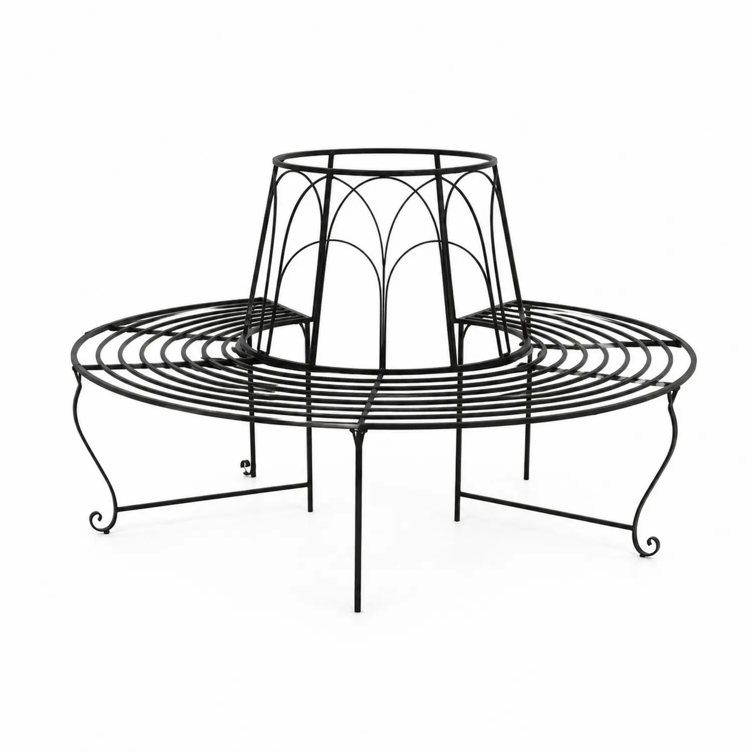 Ławka ogrodowa okrągła stalowa czarna 150 cm